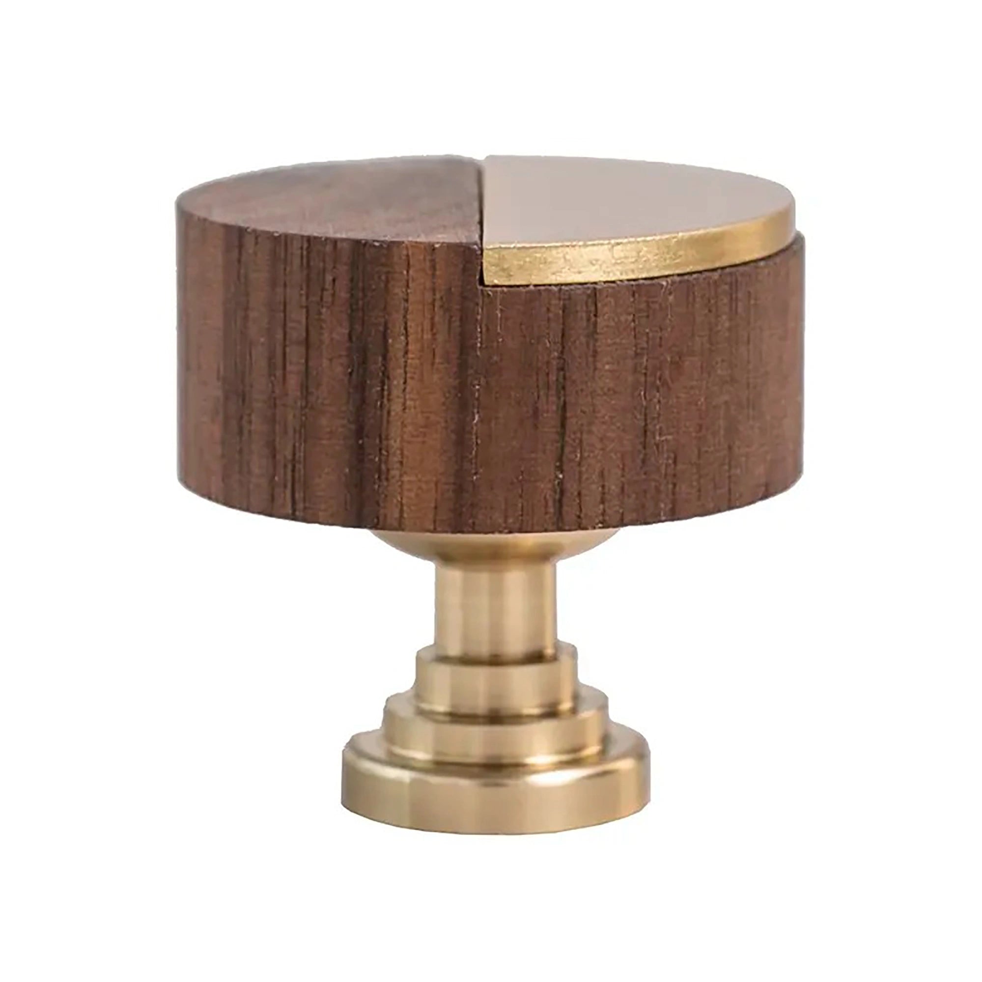 Mantara Robyn Knob W-0020 is a modern wood and brass knob in brown brushed finish, ideal for kitchen drawers and dresser drawers.