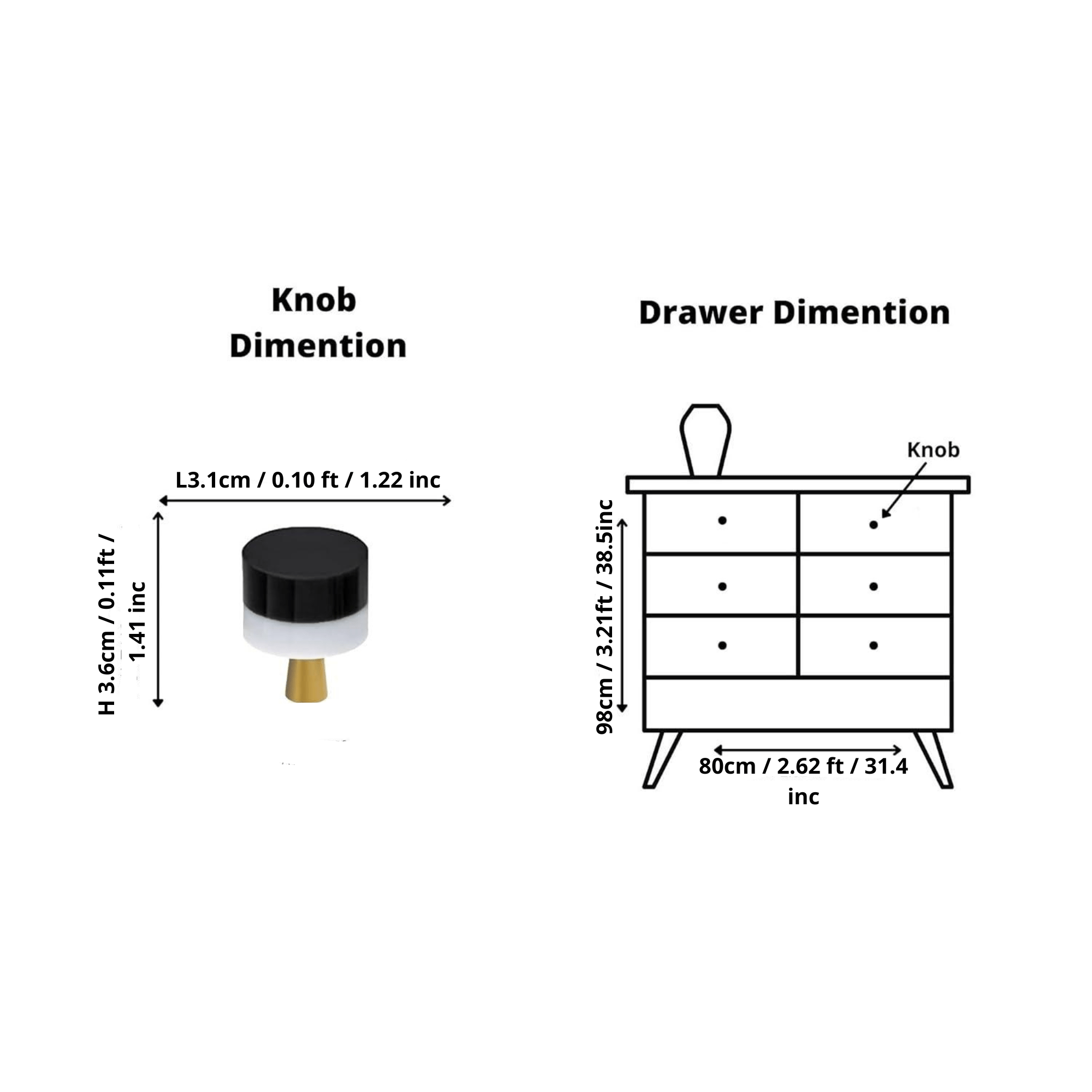 Marbella Knob M-0011 in black marble & brass, polished finish, 31mm, for modern kitchen cabinets by Mantara