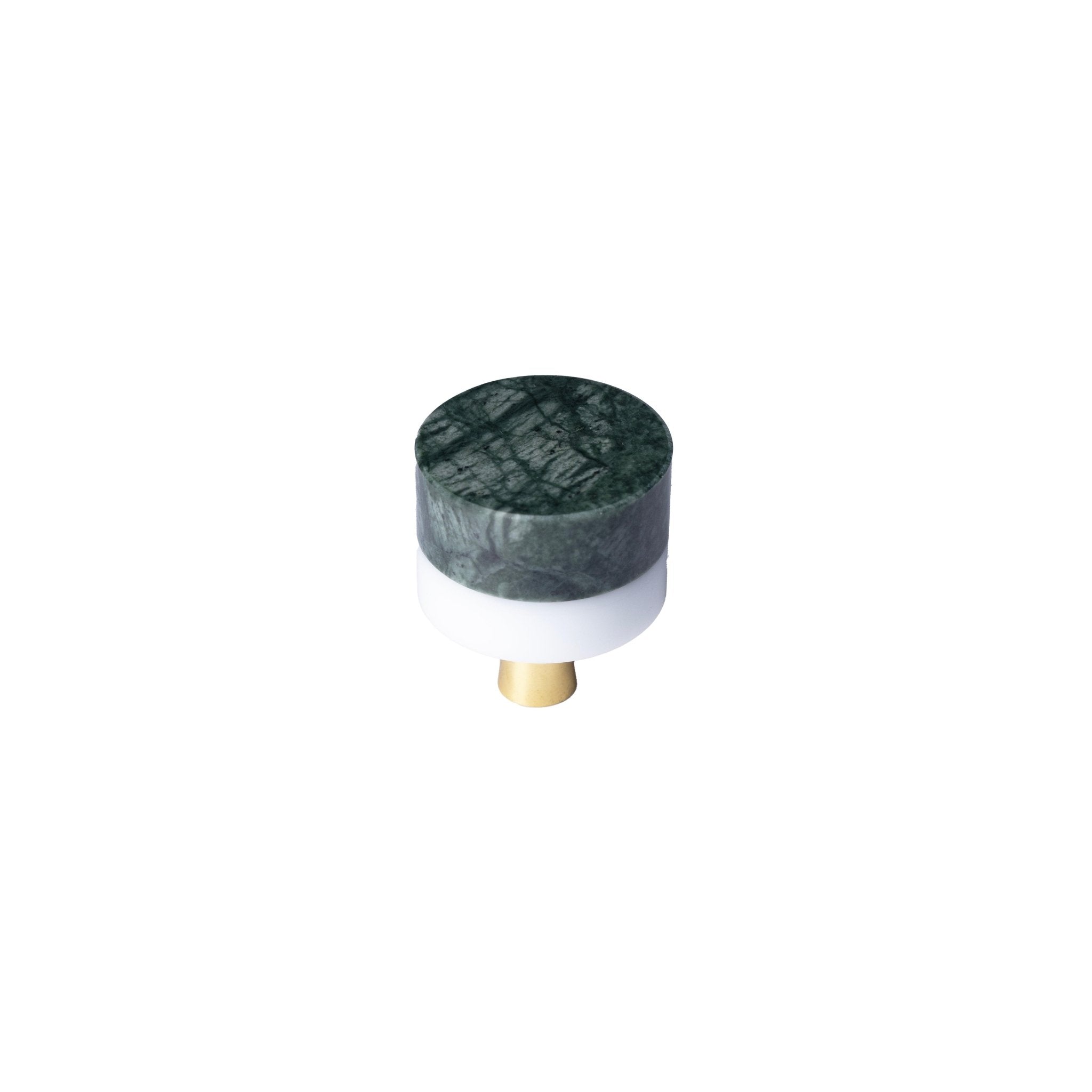 Marbella Knob M-0011 in Green marble & brass, polished finish, 31mm, for modern kitchen cabinets by Mantara