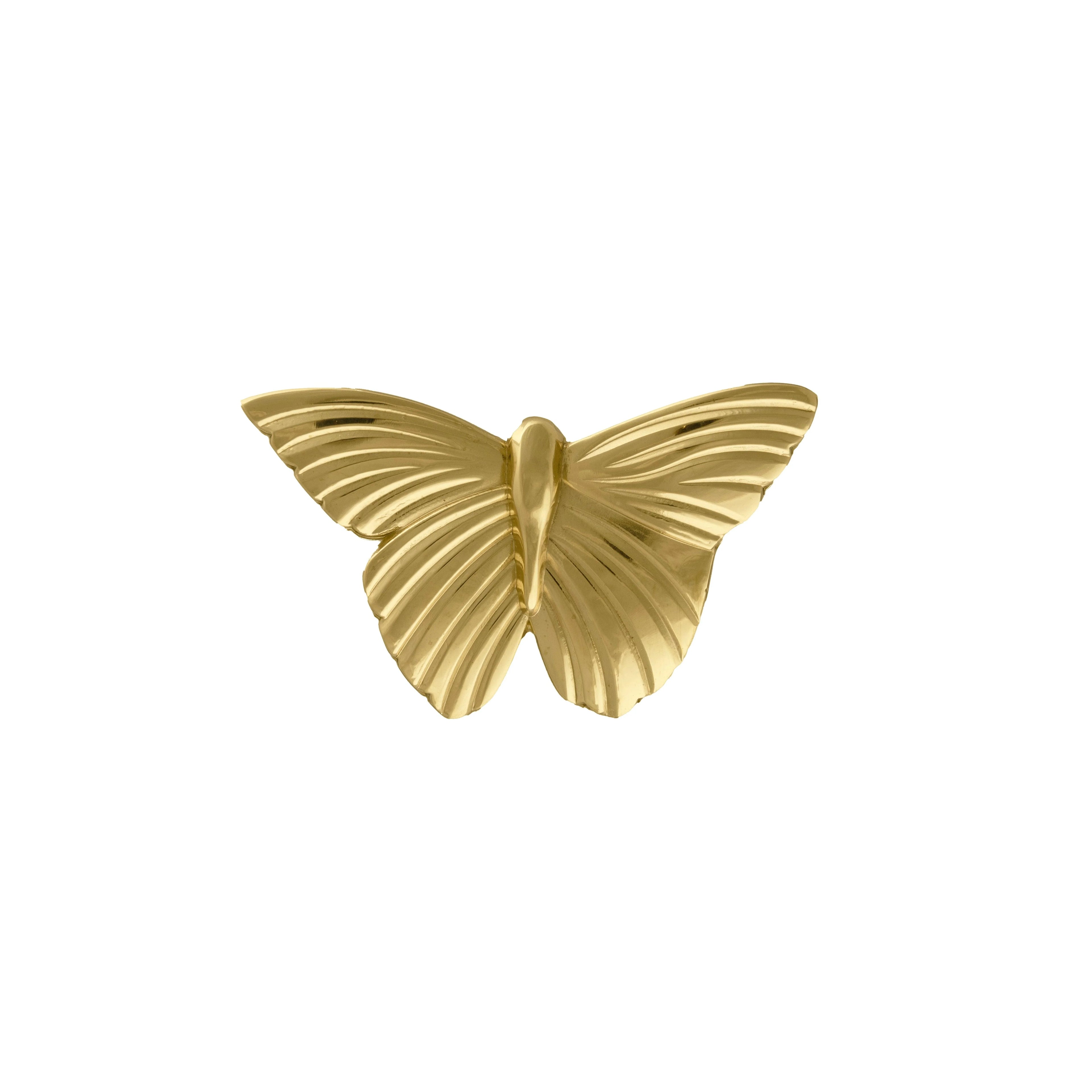 B‑0074 Mariposa solid brass knob in polished gold finish, measuring 80 mm length, ideal for doors, cabinets, drawers, wardrobes, bedrooms and bathrooms by Mantara.