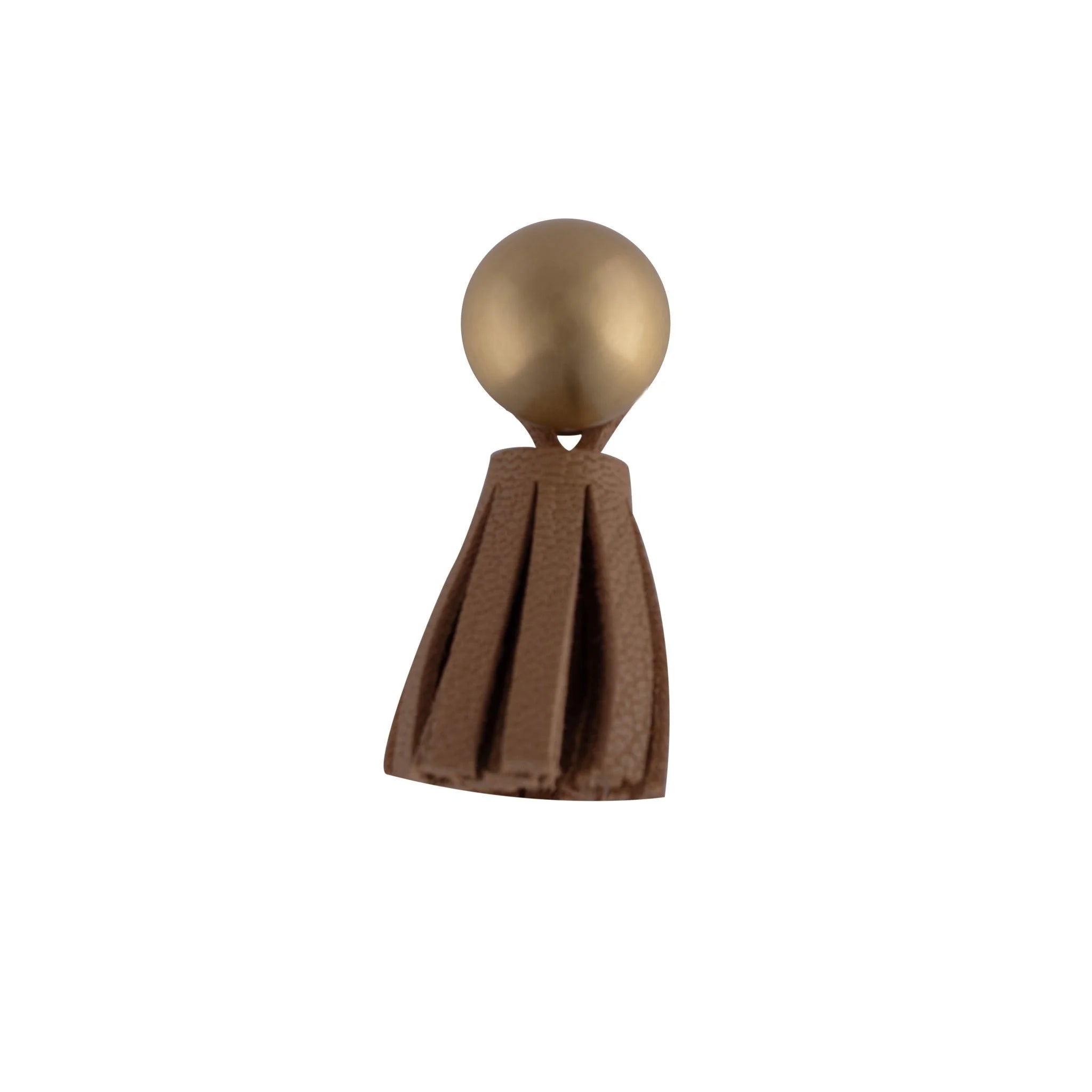The Mantara L-0002 Maverick Drop Knob is a modern leather and brass knob in brown, ideal for kitchens and furniture.