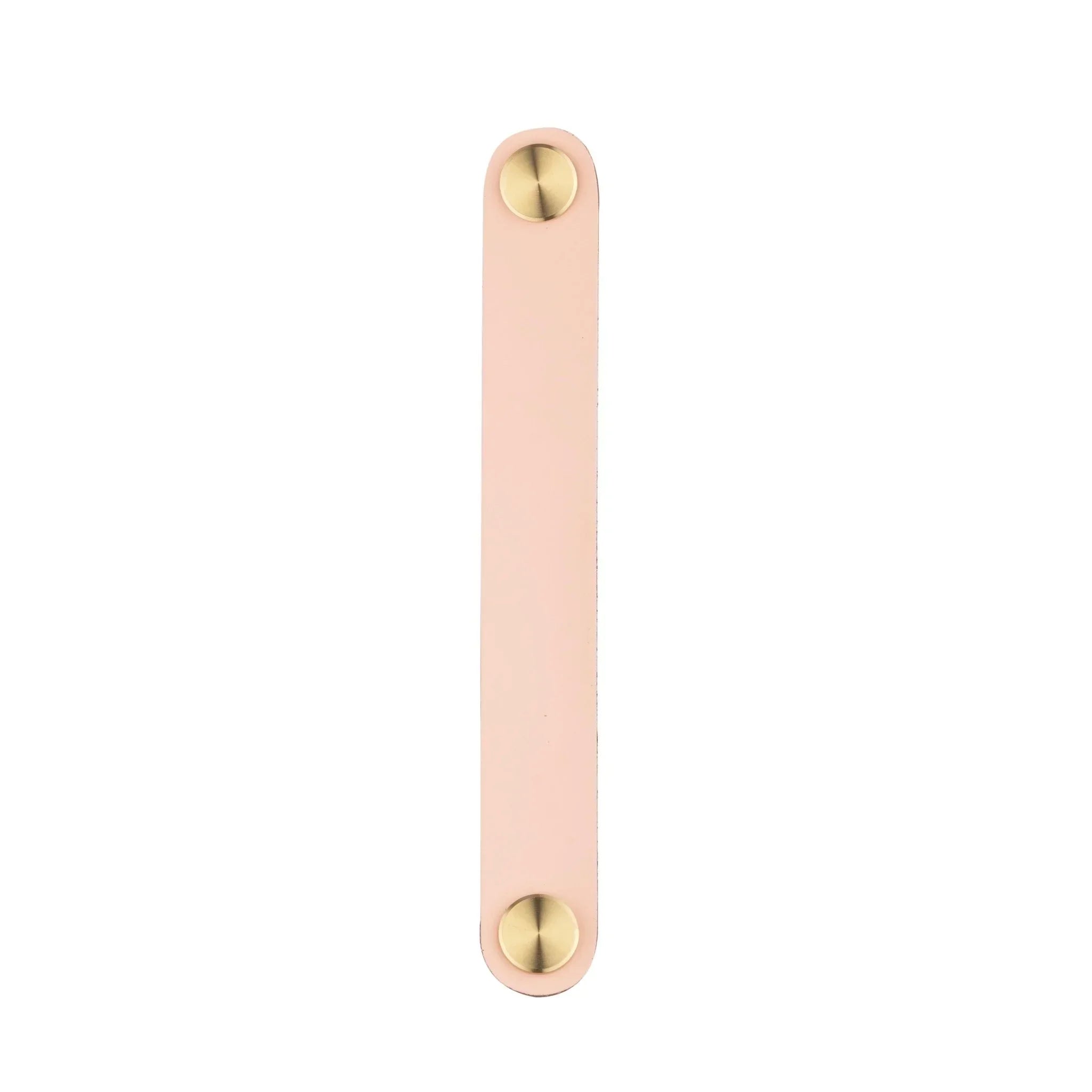 The Mantara L-0001-160 Maverick Handle is a Nordic leather and brass handle in pink, ideal for kitchens and wardrobes.