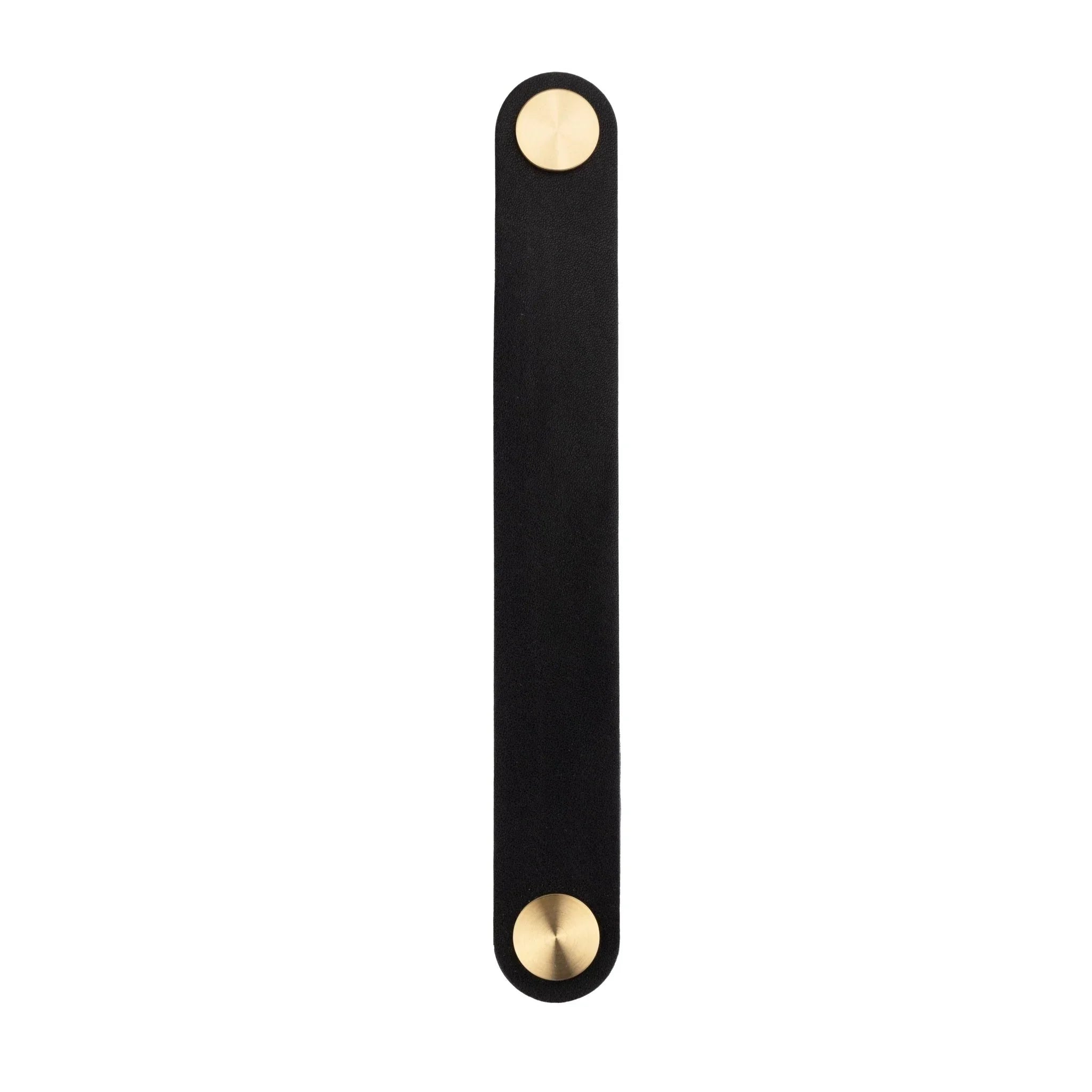The Mantara L-0001-160 Maverick Handle is a Nordic leather and brass handle in black, ideal for kitchens and wardrobes.