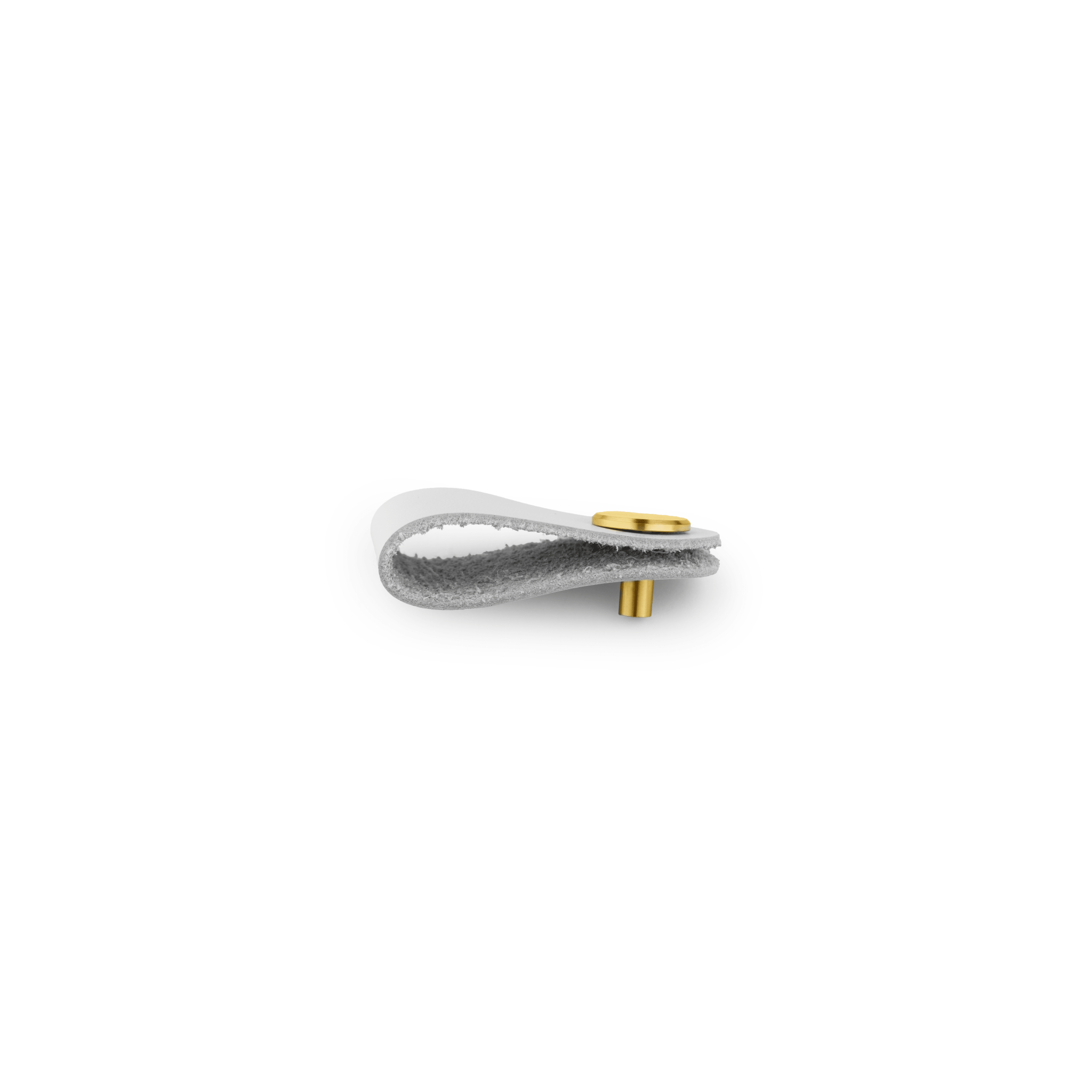 The Mantara L-0001 Maverick Pull Knob is a Nordic leather and brass knob in white, ideal for kitchens and furniture.