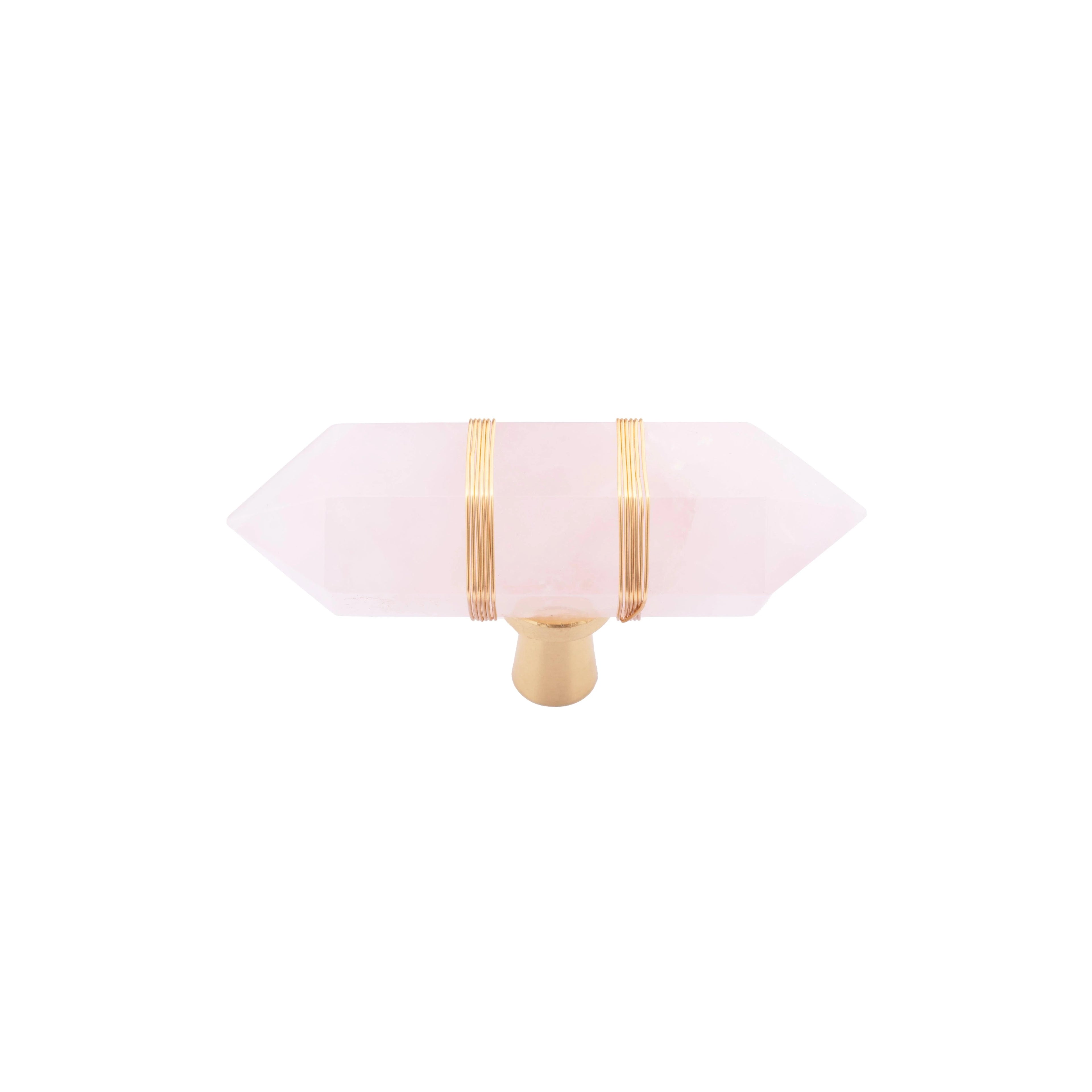 The Mantara C-0013 Mystic Handle is a modern crystal and brass knob in pink, ideal for drawers and cabinets.