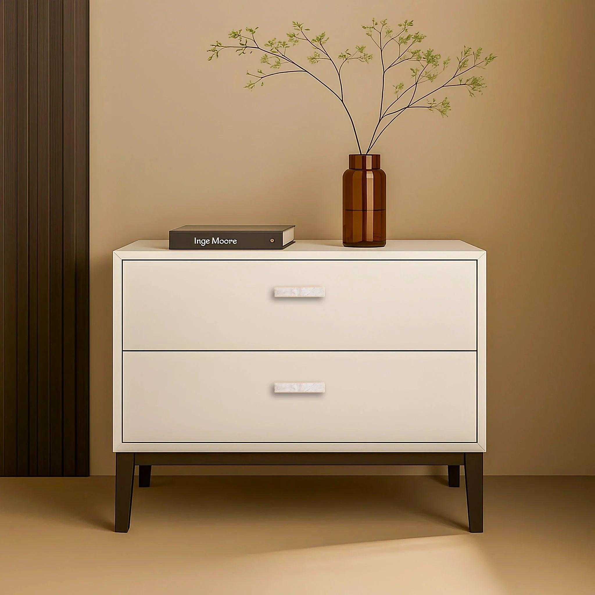 Mantara Noa Handle M-0013 is a modern marble & aluminium handle in white+gold, ideal for kitchen & dresser drawers.