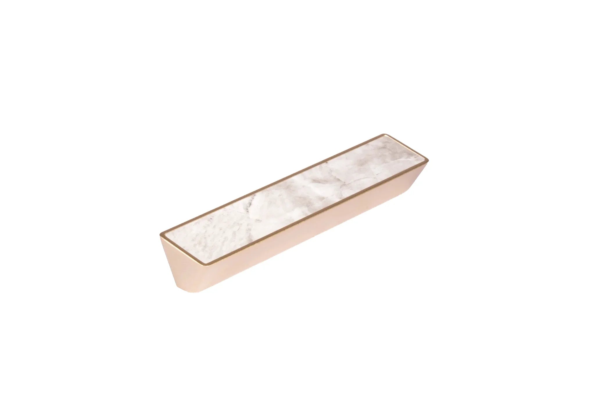 Mantara Noa Handle M-0013 is a modern marble & aluminium handle in white+gold, ideal for kitchen & dresser drawers.