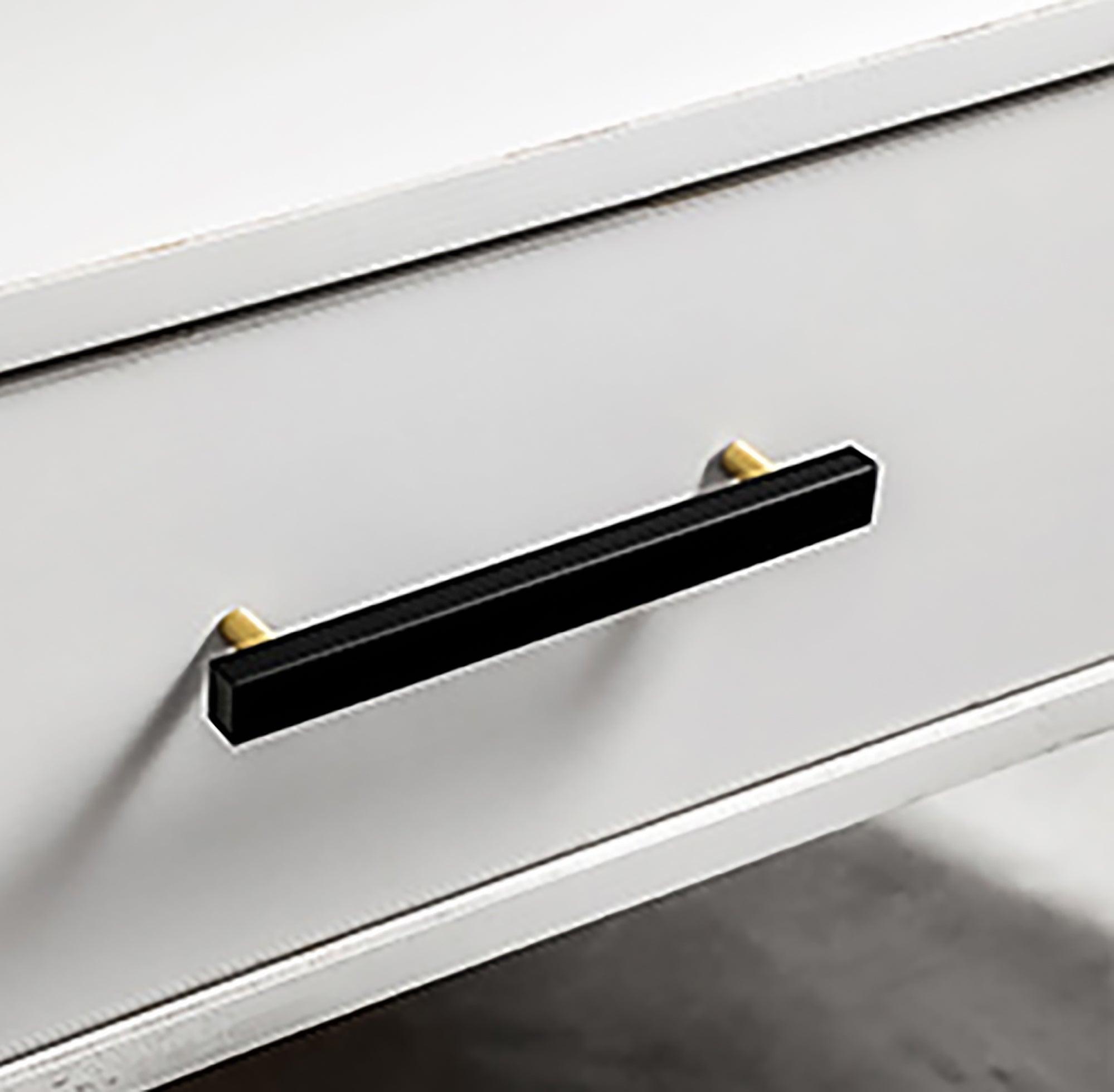 Noir Handle M-0012 in black marble & brass, 130mm, polished handle with brushed stem, for drawers by Mantara
