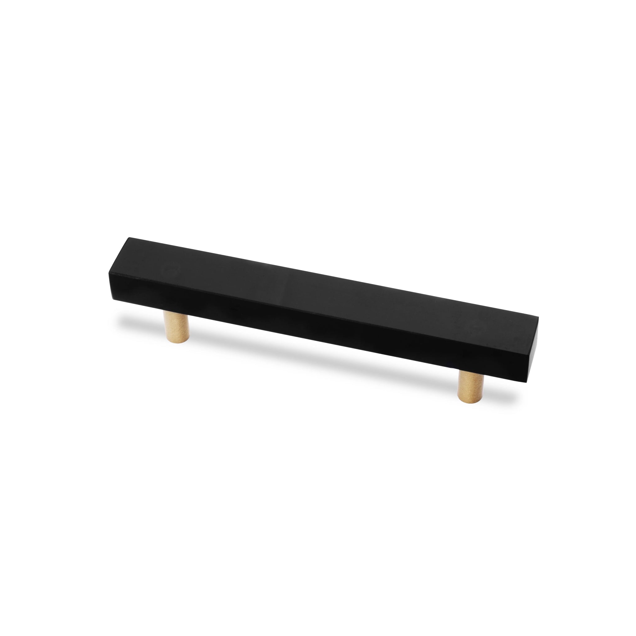 Noir Handle M-0012 in black marble & brass, 130mm, polished handle with brushed stem, for drawers by Mantara