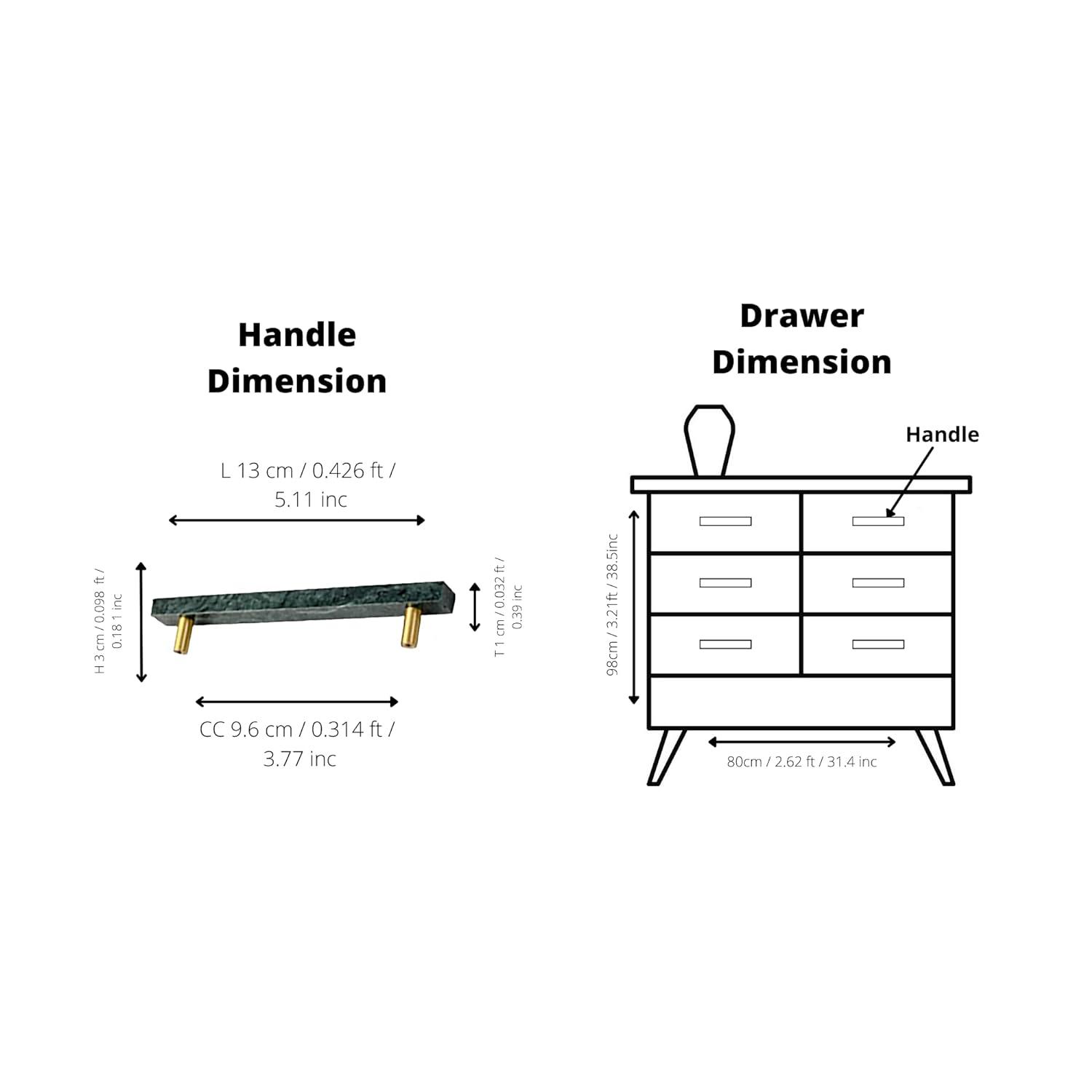 Noir Handle M-0012 in green marble & brass, 130mm, polished handle with brushed stem, for drawers by Mantara