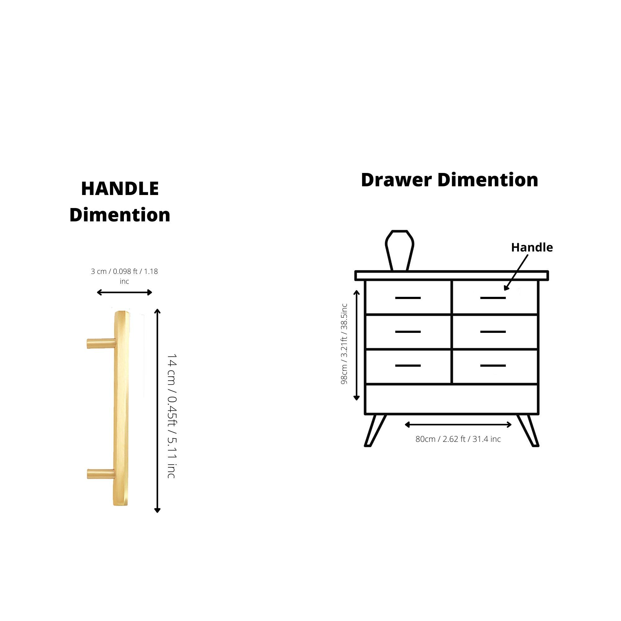 B-0052 Oblivion solid brass cabinet pull handle, polished gold, sizes 140mm & 270mm (CC 96mm & 224mm), for kitchen drawers & wardrobes by Mantara