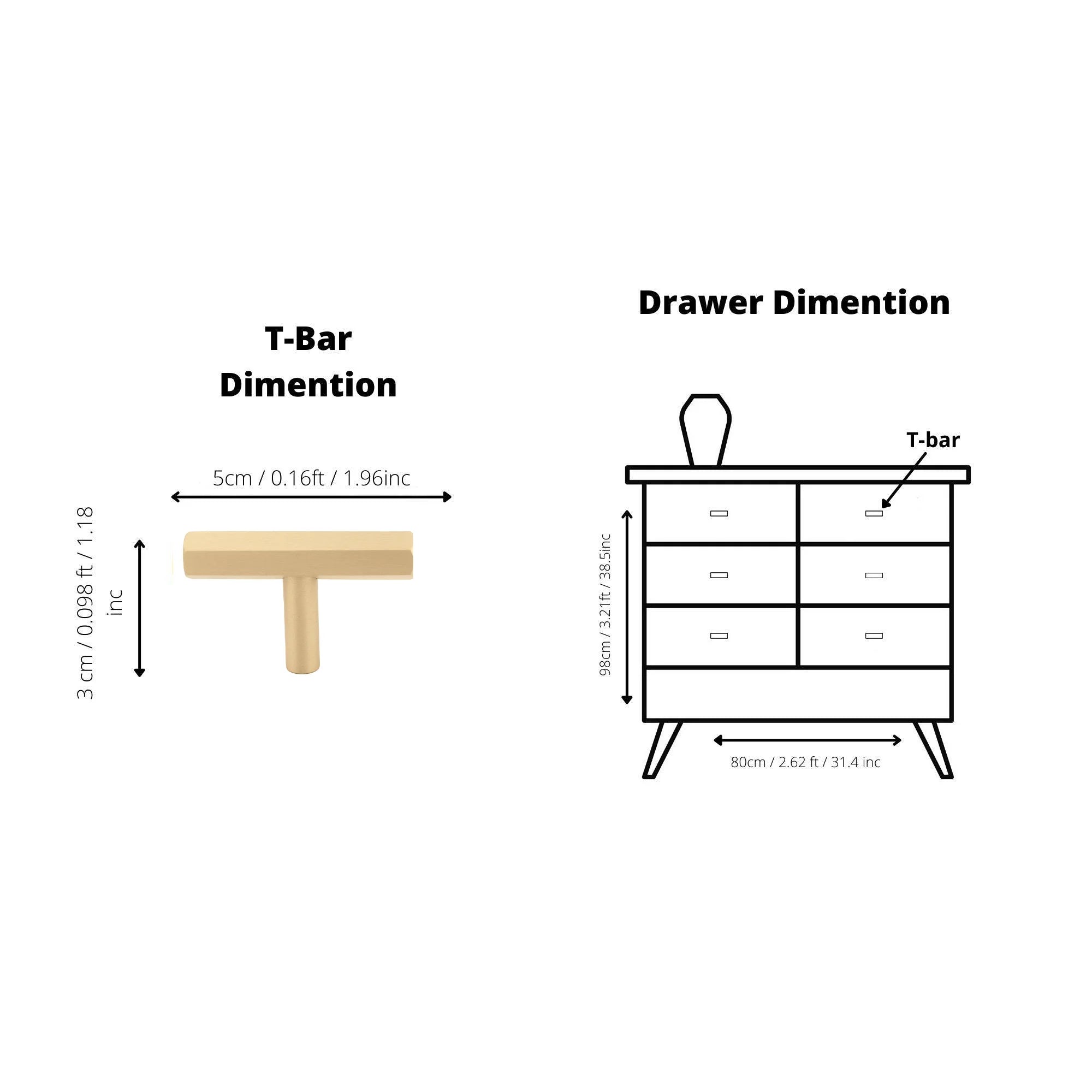 B-0052 Oblivion solid brass cabinet pull handle, polished gold, sizes 140mm & 270mm (CC 96mm & 224mm), for kitchen drawers & wardrobes by Mantara