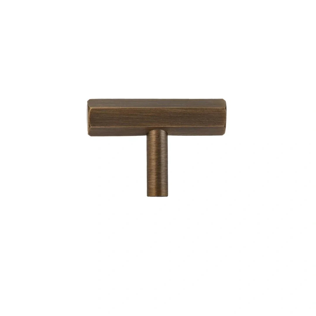 The Mantara B-0052 Oblivion T-Bar Handle is a modern solid brass handle in bronze, ideal for cabinets and kitchens.