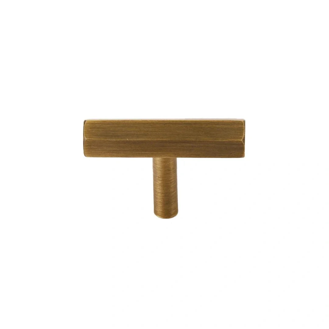 The Mantara B-0052 Oblivion T-Bar Handle is a modern solid brass handle in bronze, ideal for cabinets and kitchens.