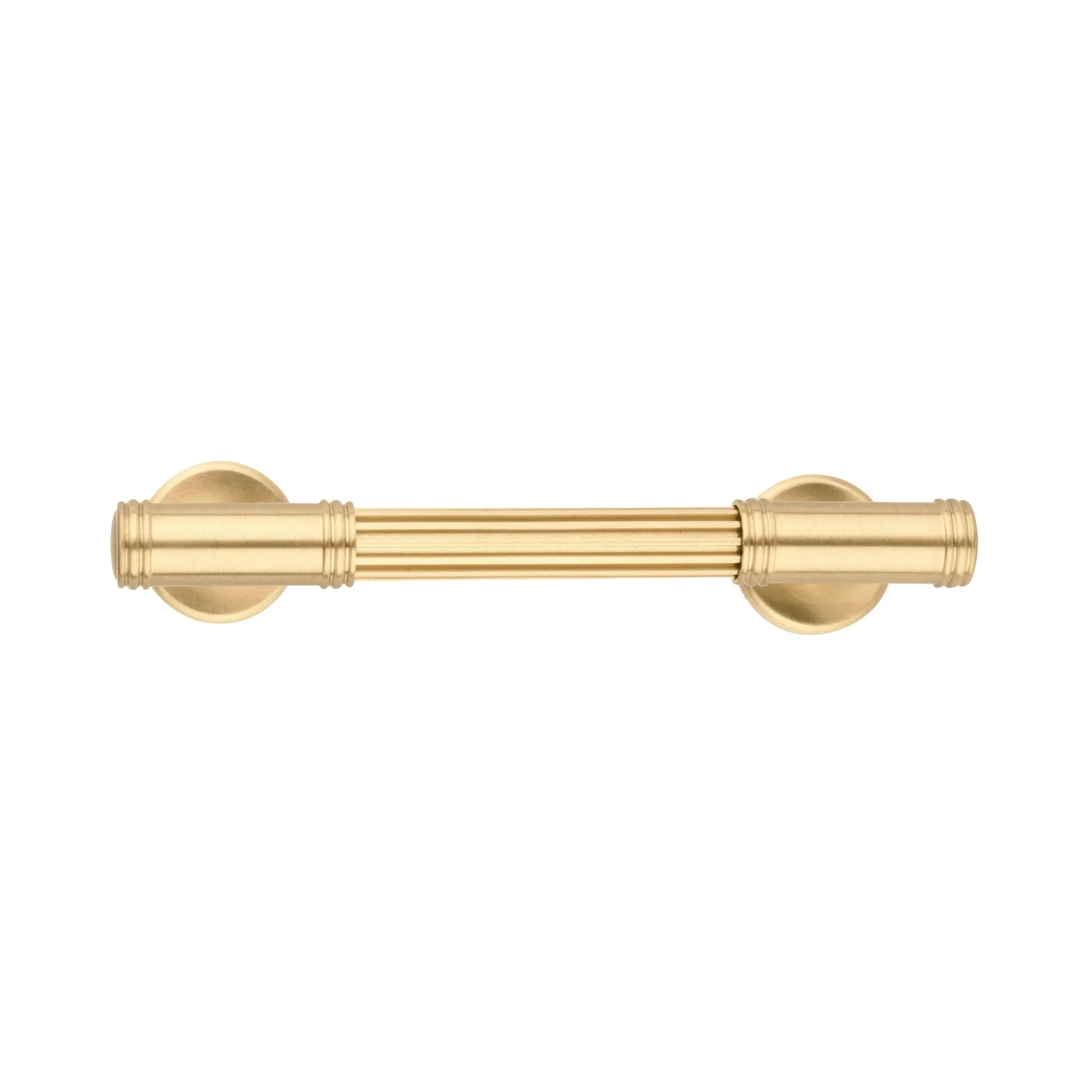 Mantara Olympus Handle B-0098 is a modern solid brass handle in brushed gold, perfect for wardrobes, kitchens, and cabinets.