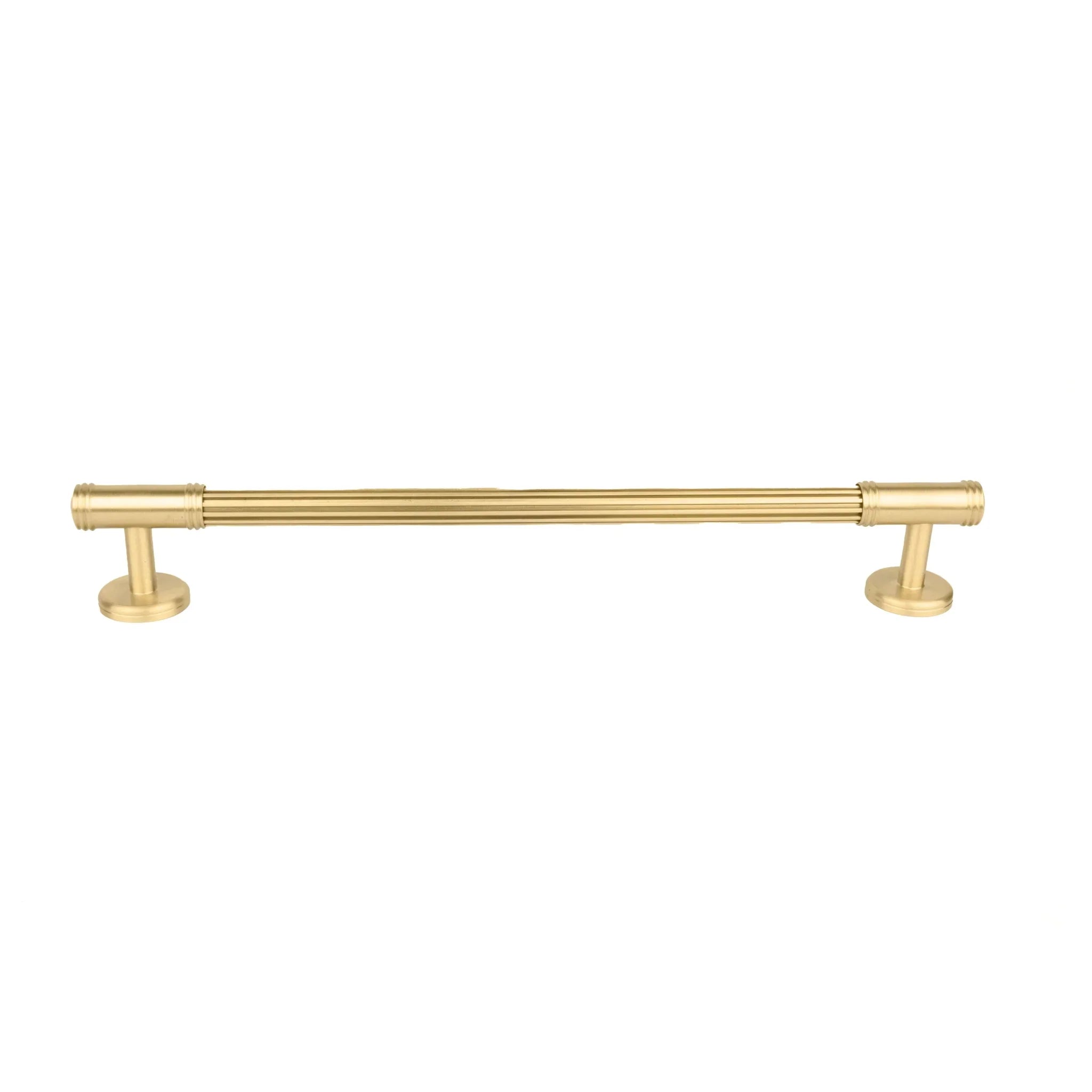 Mantara Olympus Handle B-0098 is a modern solid brass handle in brushed gold, perfect for wardrobes, kitchens, and cabinets.