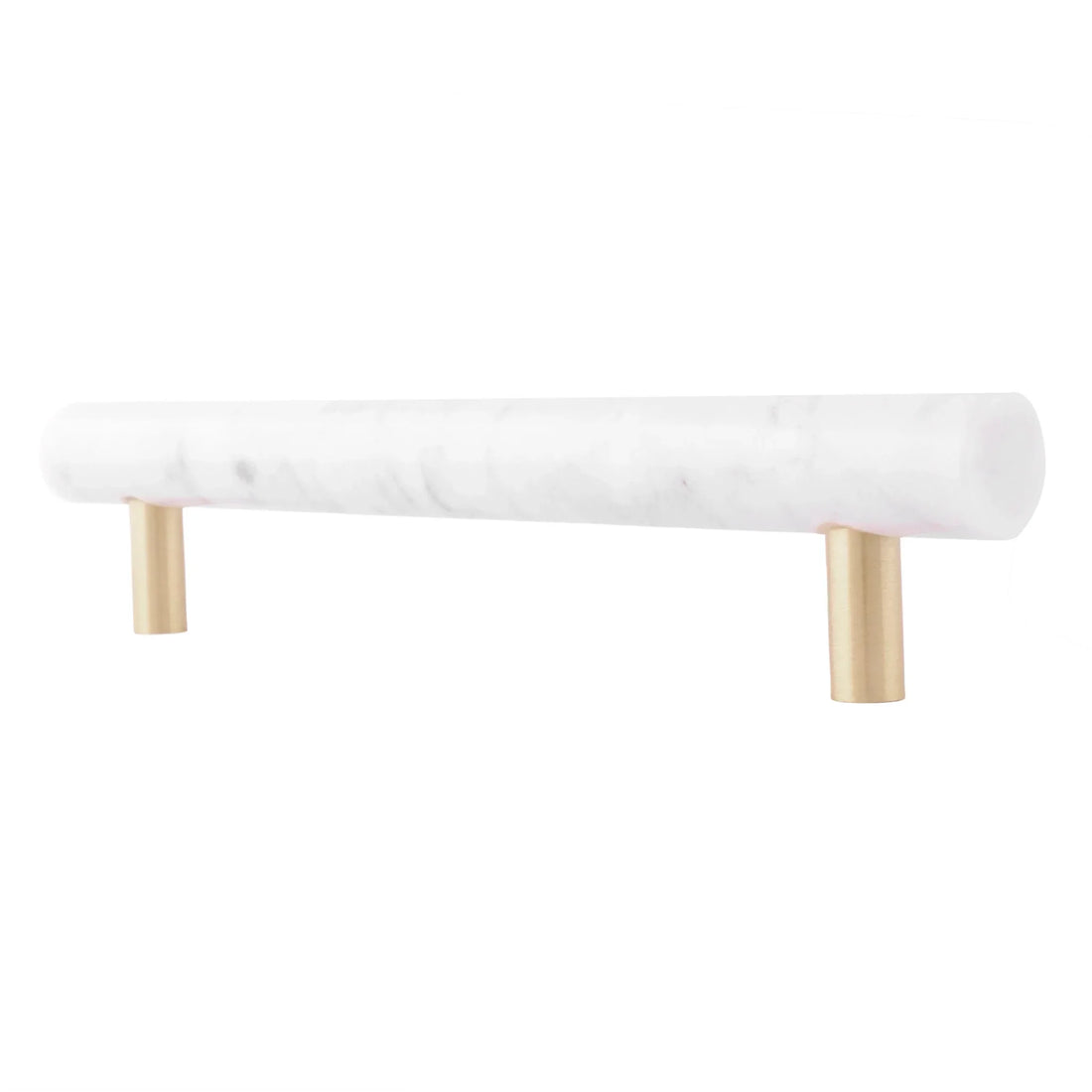 The Mantara M-0008-128 Onyx Handle is a modern marble and brass handle in white, ideal for wardrobes and cabinets.