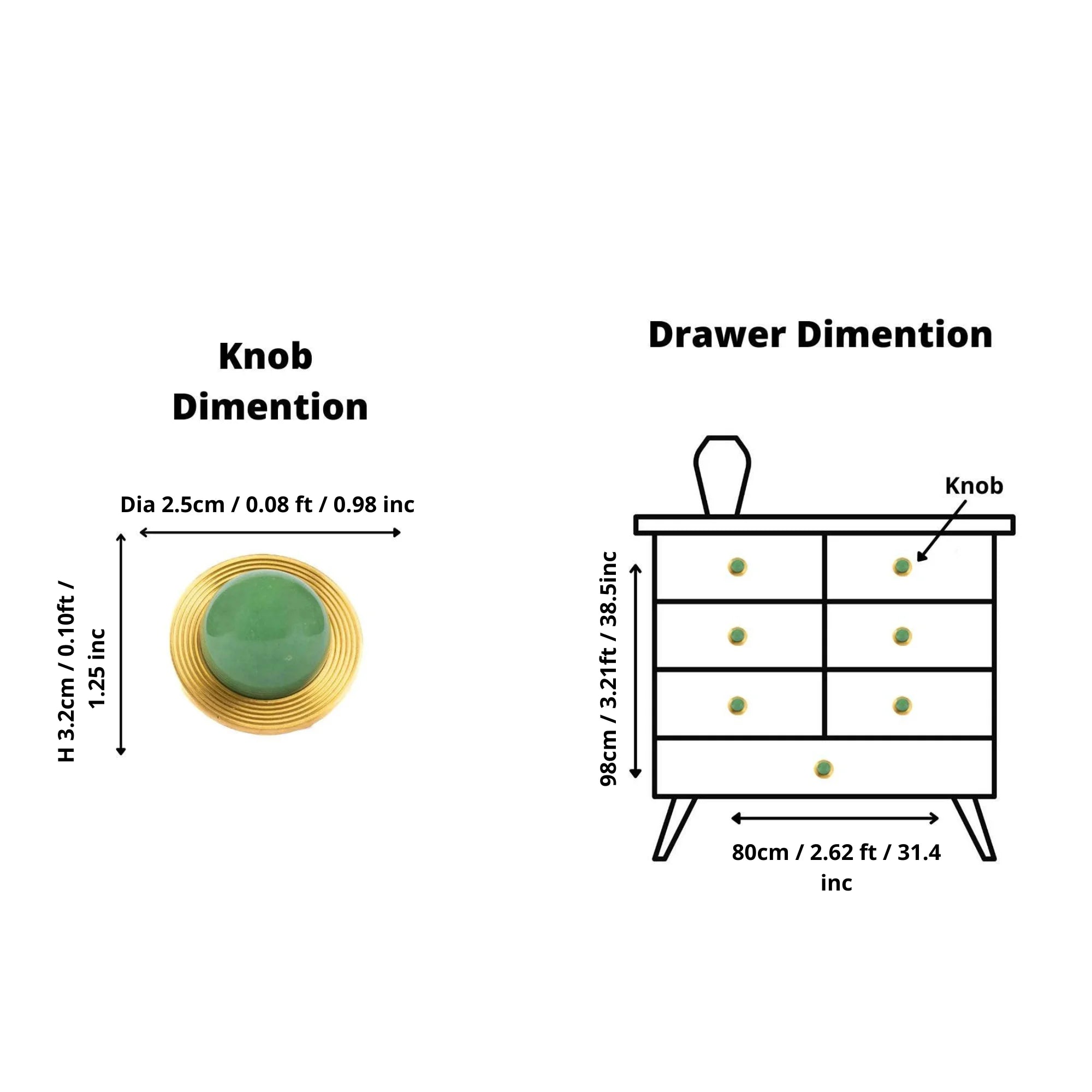 The Mantara C-0017 Opalia Knob is a modern crystal and brass knob green, ideal for drawers and cabinets.