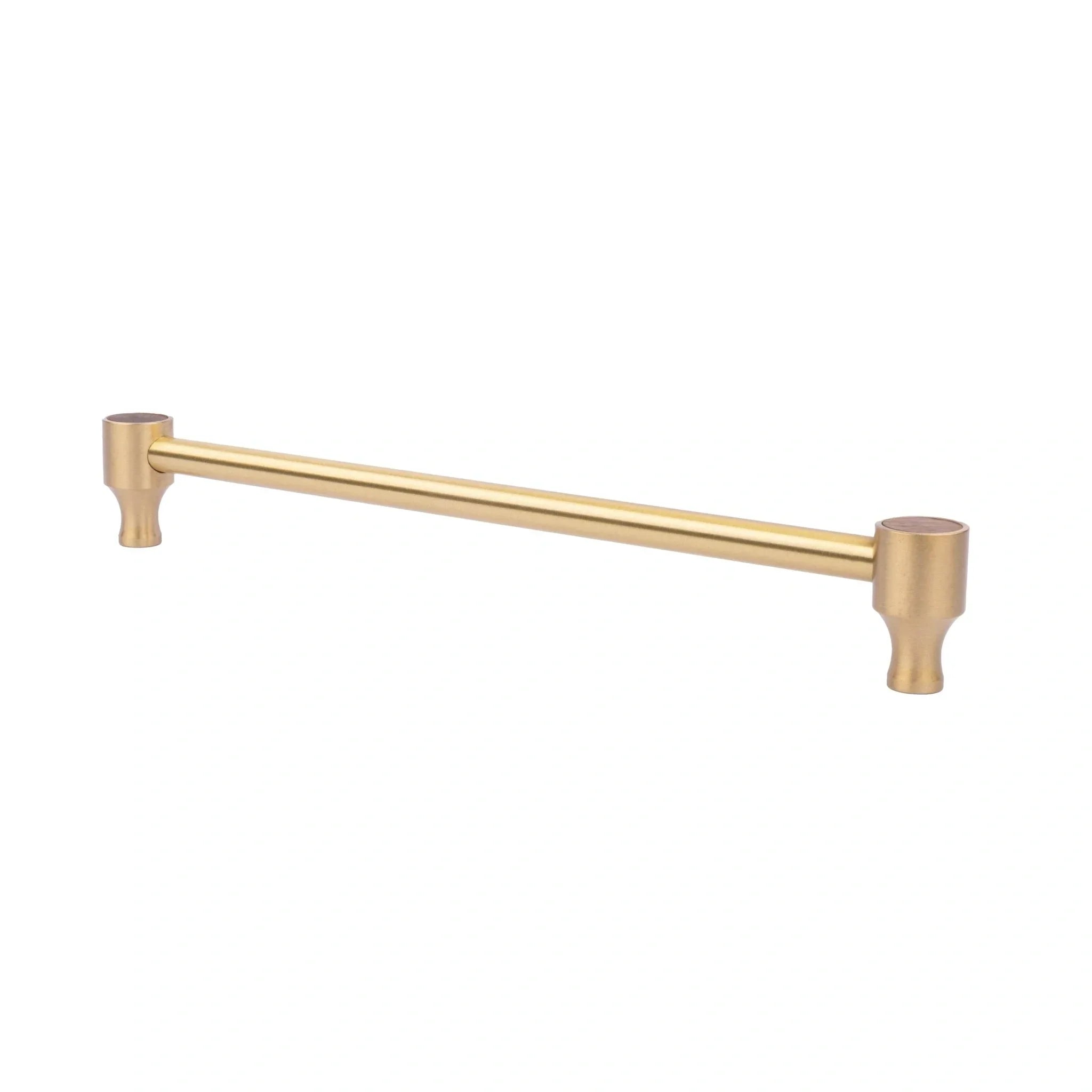 Mantara Oriana Handle W-0015 is a modern brass & wood handle in brown+gold with brushed finish, ideal for doors & cabinets.