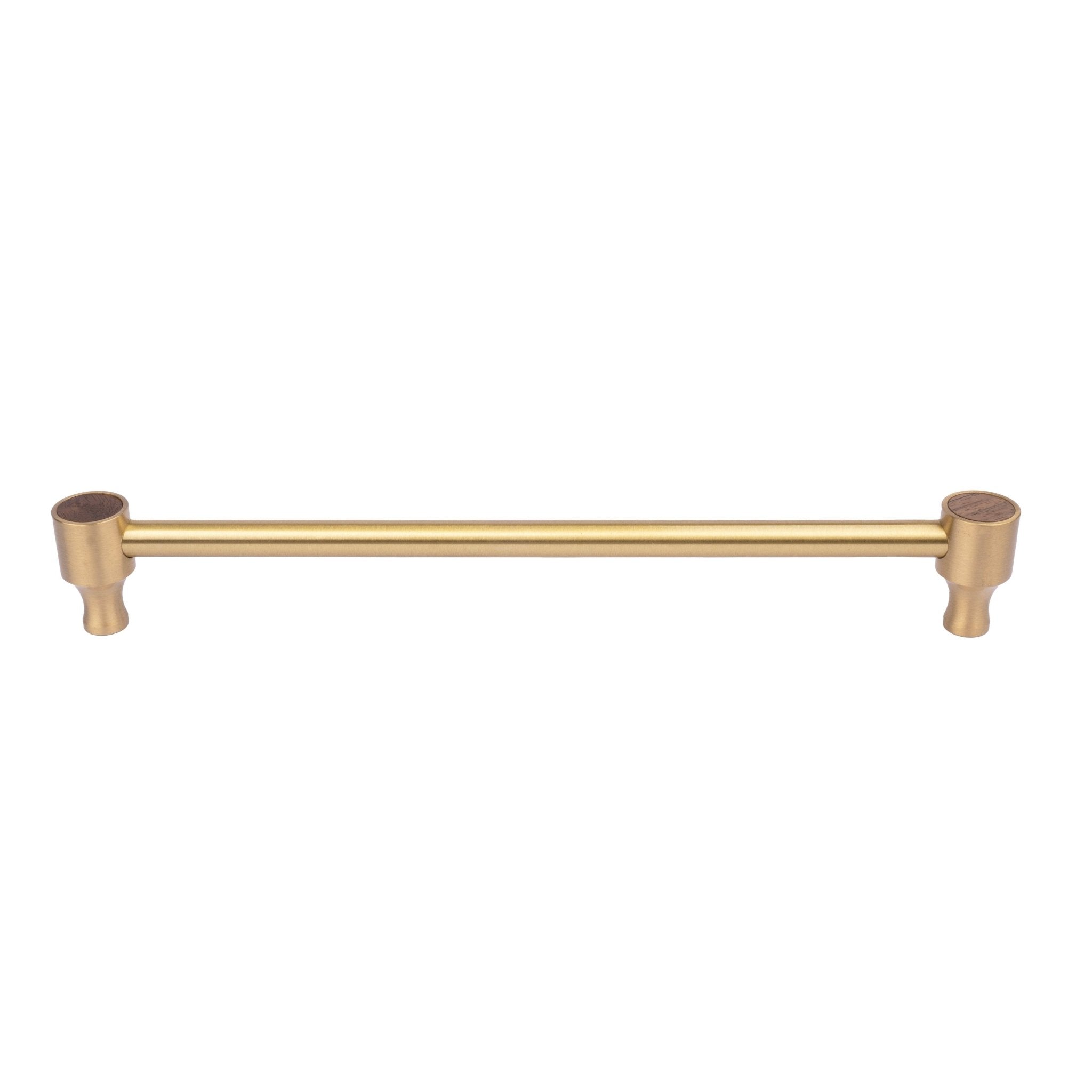 Cabinet pull handle, brass and wood, brown & gold brushed finish, Mantara, Oriana Handle W-0015, elegant for furniture and wardrobes.