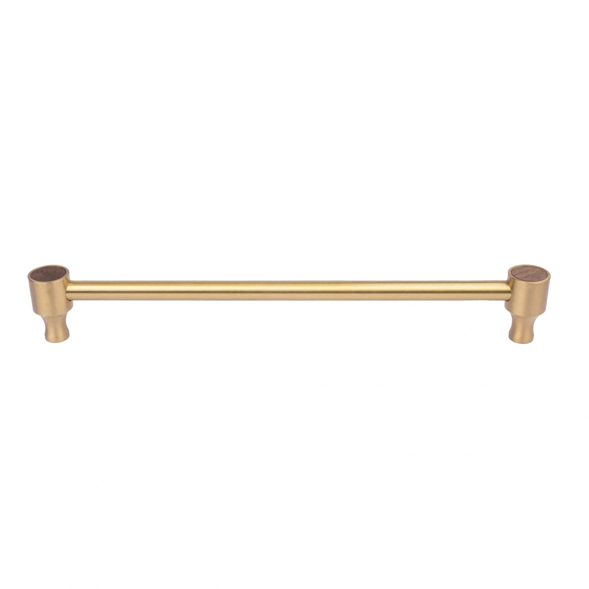 Mantara Oriana Handle W-0015 is a modern brass & wood handle in brown+gold with brushed finish, ideal for doors & cabinets.