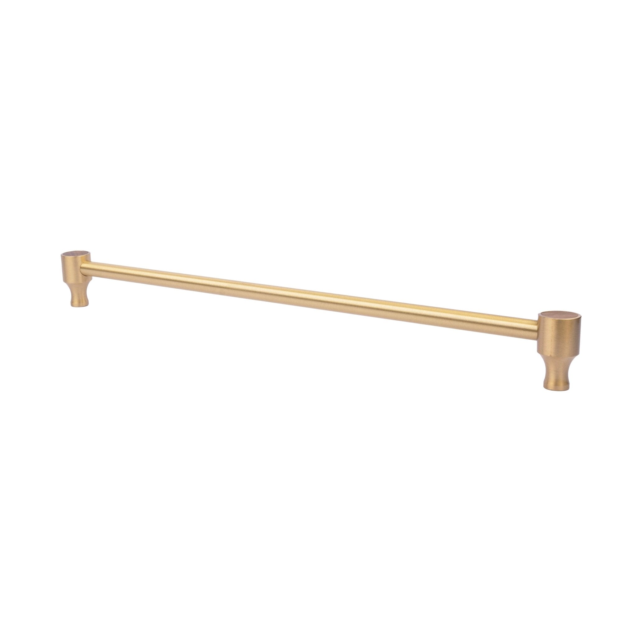 Cabinet pull handle, brass and wood, brown & gold brushed finish, Mantara, Oriana Handle W-0015, elegant for furniture and wardrobes.
