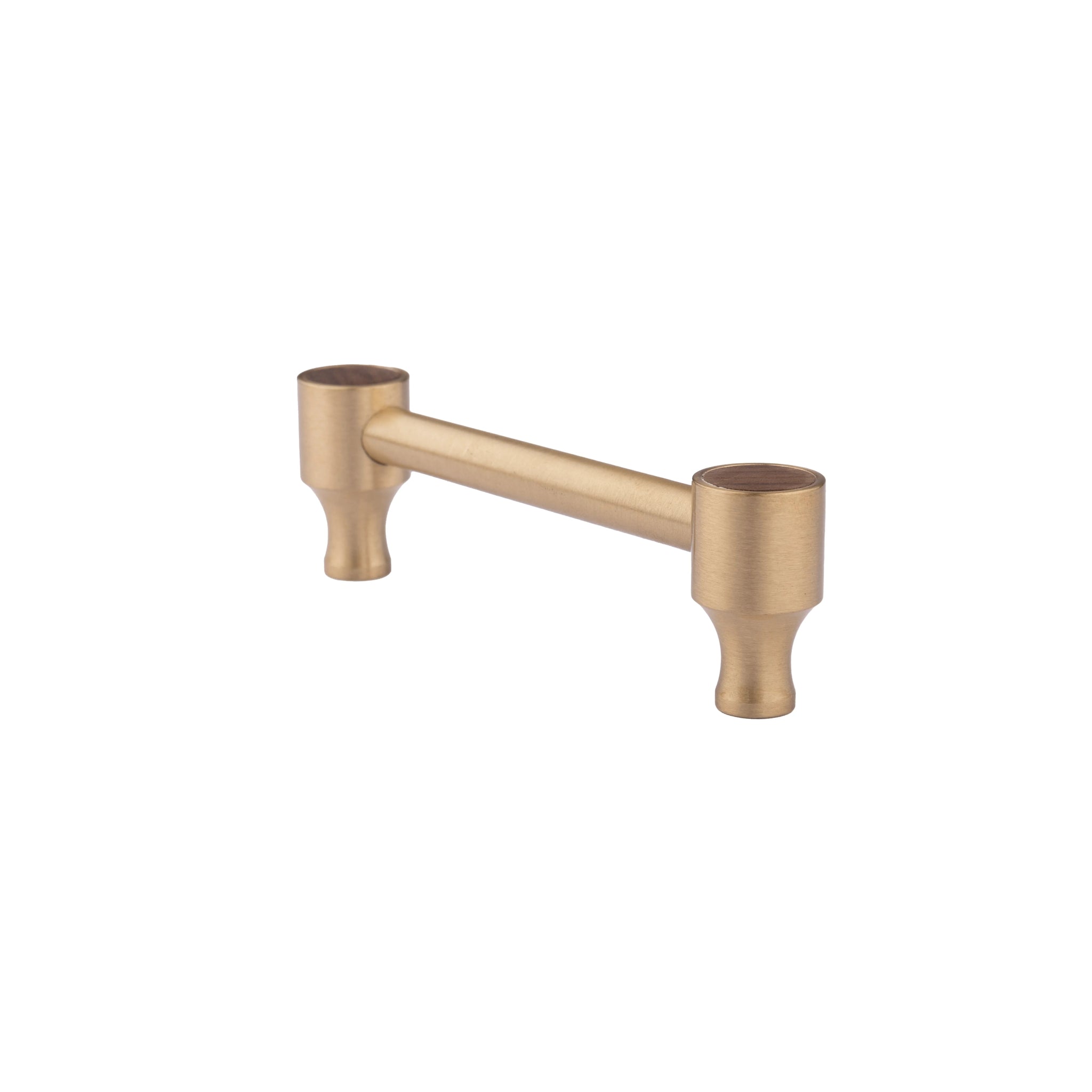 Cabinet pull handle, brass and wood, brown & gold brushed finish, Mantara, Oriana Handle W-0015, elegant for furniture and wardrobes.