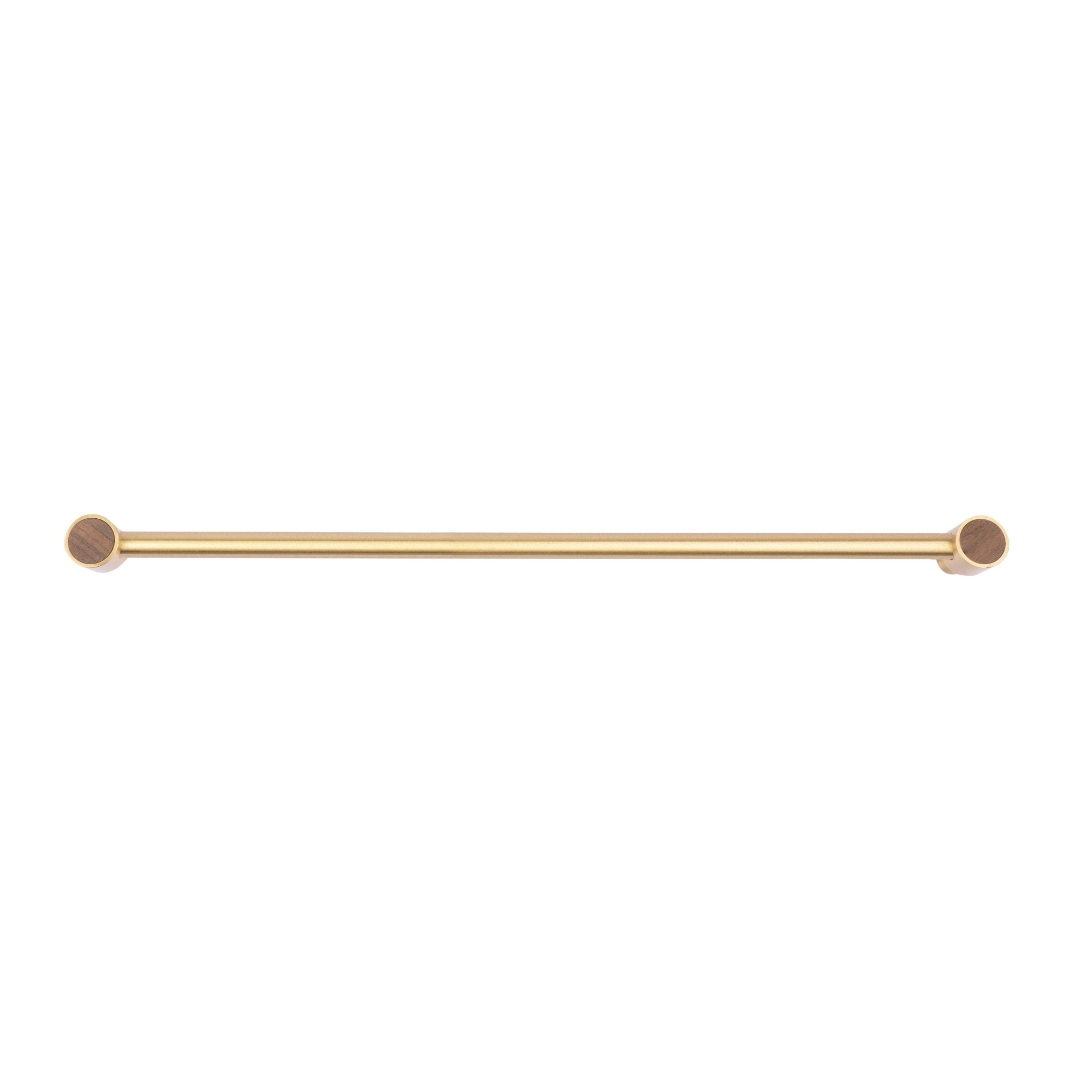 Cabinet pull handle, brass and wood, brown & gold brushed finish, Mantara, Oriana Handle W-0015, elegant for furniture and wardrobes.