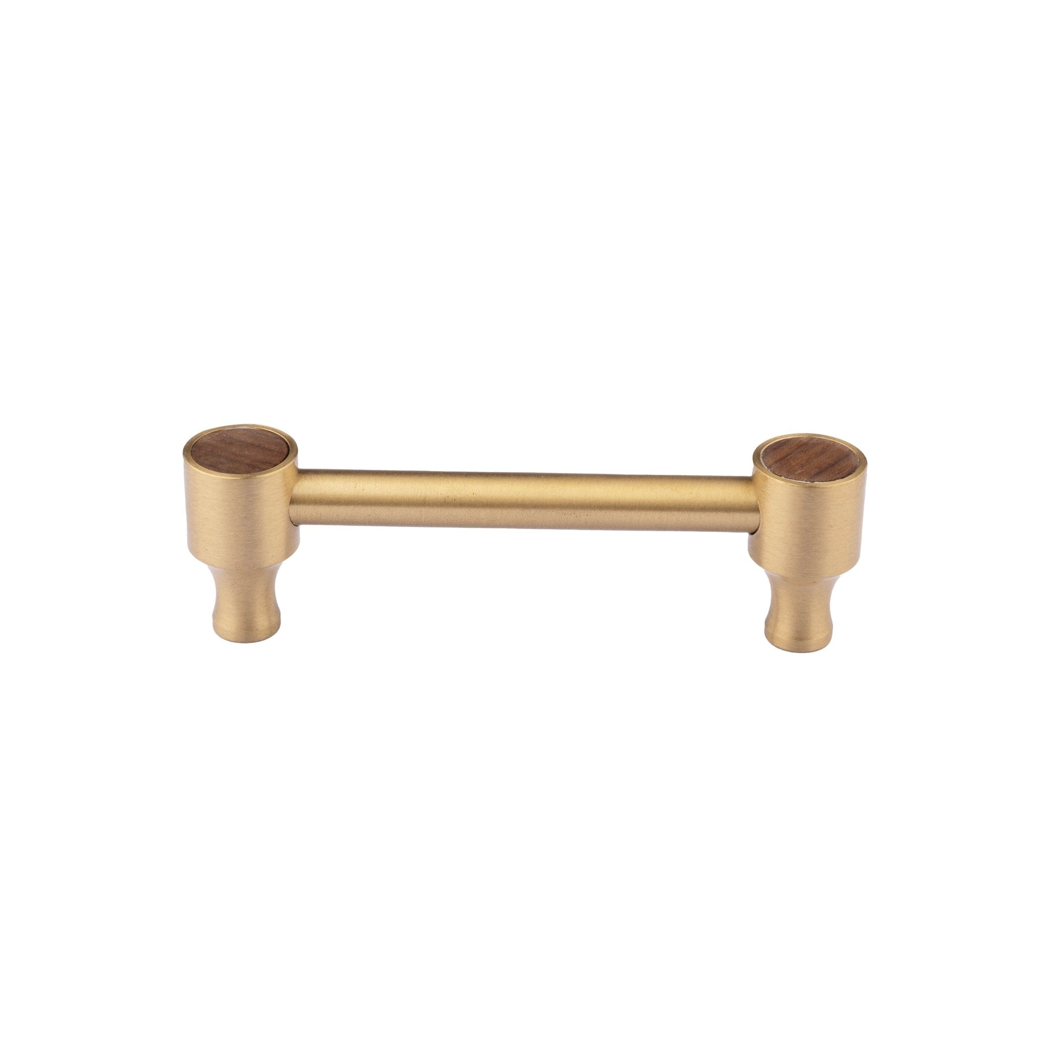 Cabinet pull handle, brass and wood, brown & gold brushed finish, Mantara, Oriana Handle W-0015, elegant for furniture and wardrobes.
