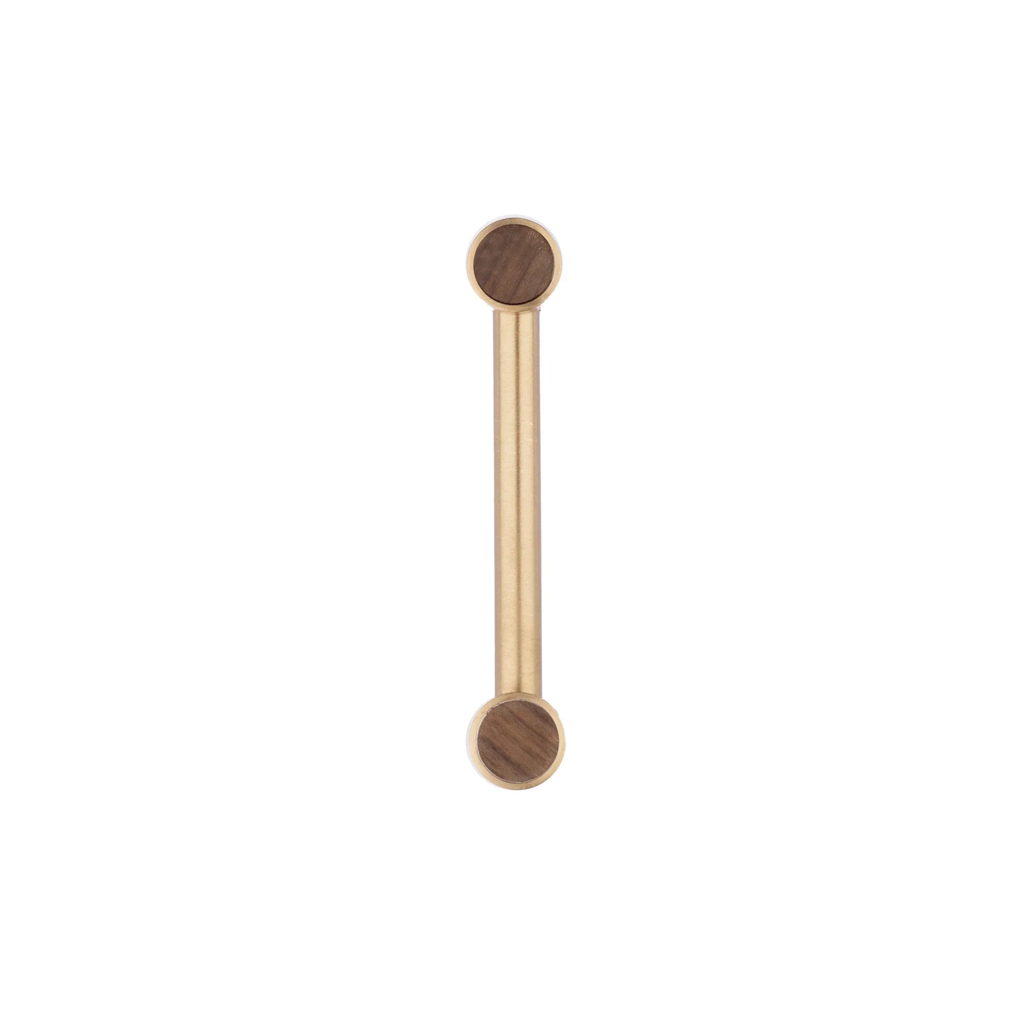 Mantara Oriana Handle W-0015 is a modern brass & wood handle in brown+gold with brushed finish, ideal for doors & cabinets.