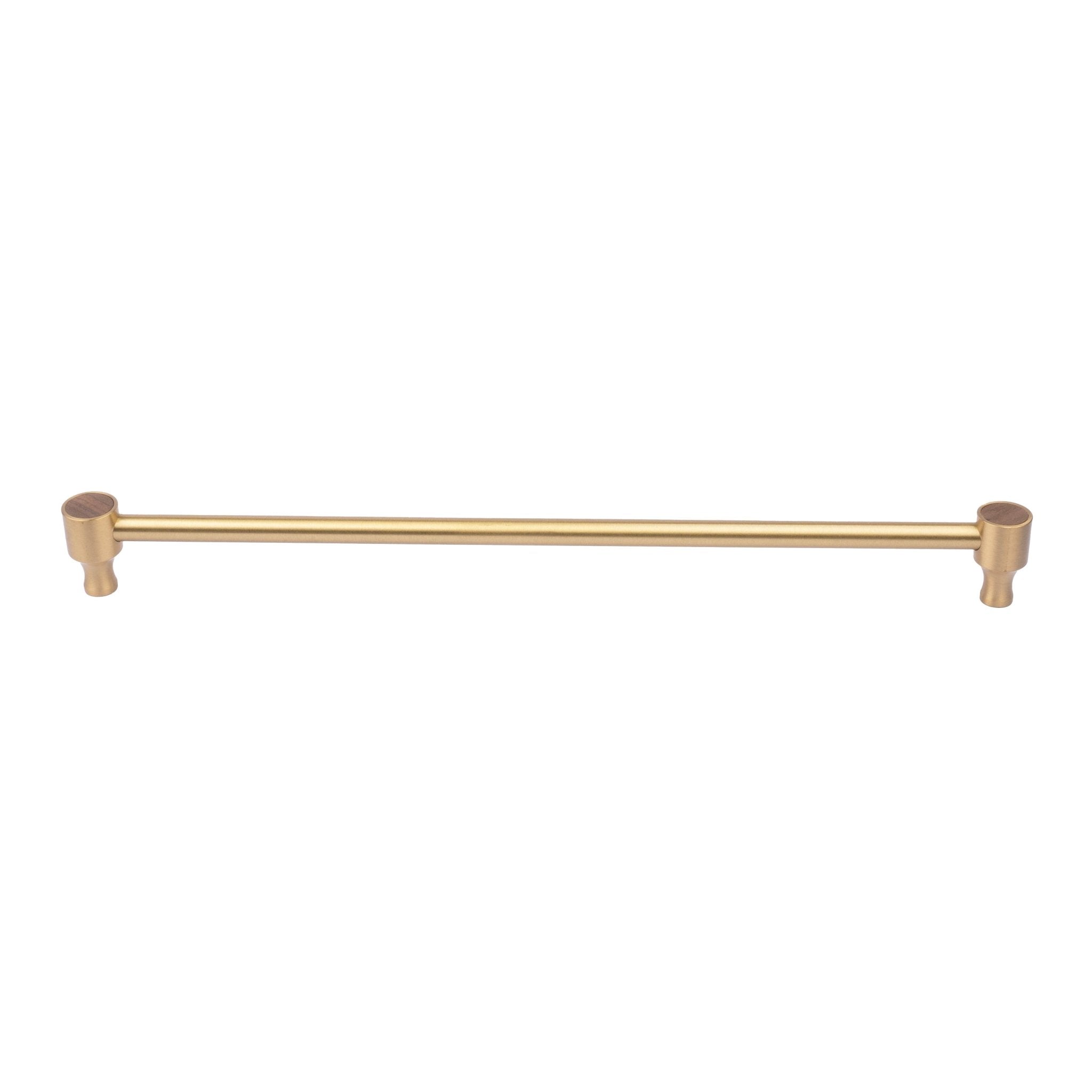 Cabinet pull handle, brass and wood, brown & gold brushed finish, Mantara, Oriana Handle W-0015, elegant for furniture and wardrobes.
