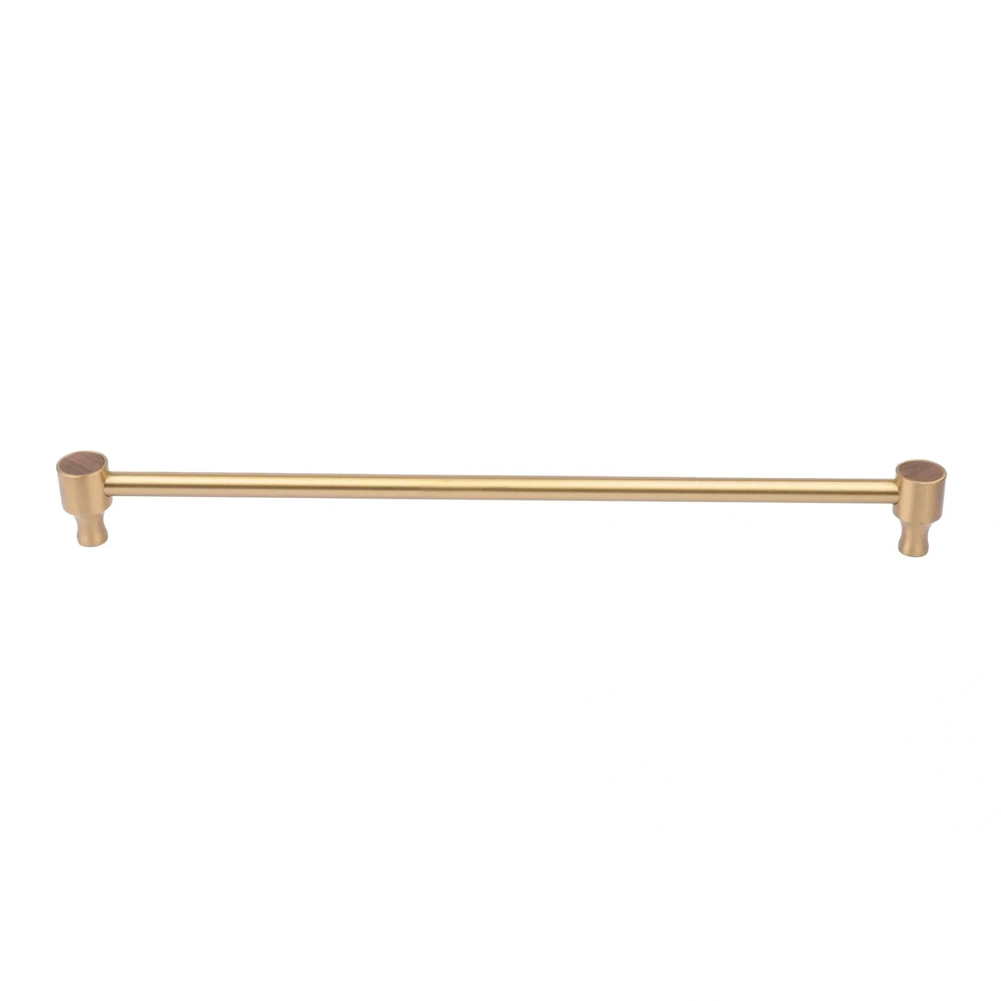 Mantara Oriana Handle W-0015 is a modern brass & wood handle in brown+gold with brushed finish, ideal for doors & cabinets.