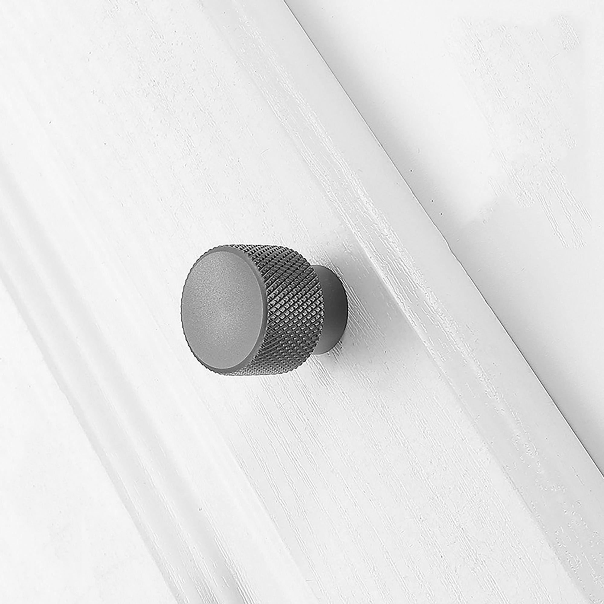 A knurled aluminum alloy knob/handle in matte grey and rose gold finish, Mantara AL-0001 furniture hardware, MANTARA.