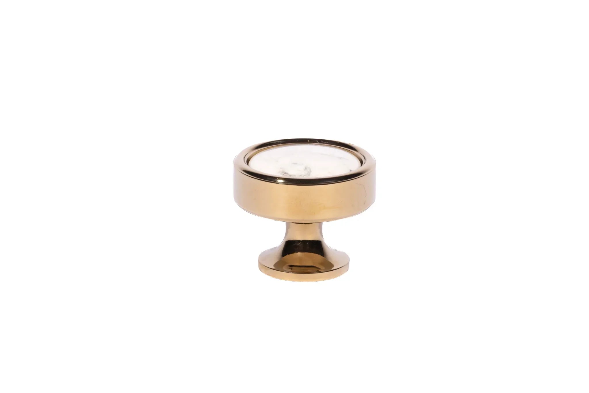 Mantara Palazzo Handle M-0014 is a modern marble & brass knob in gold+white, ideal for kitchen & dresser drawers.