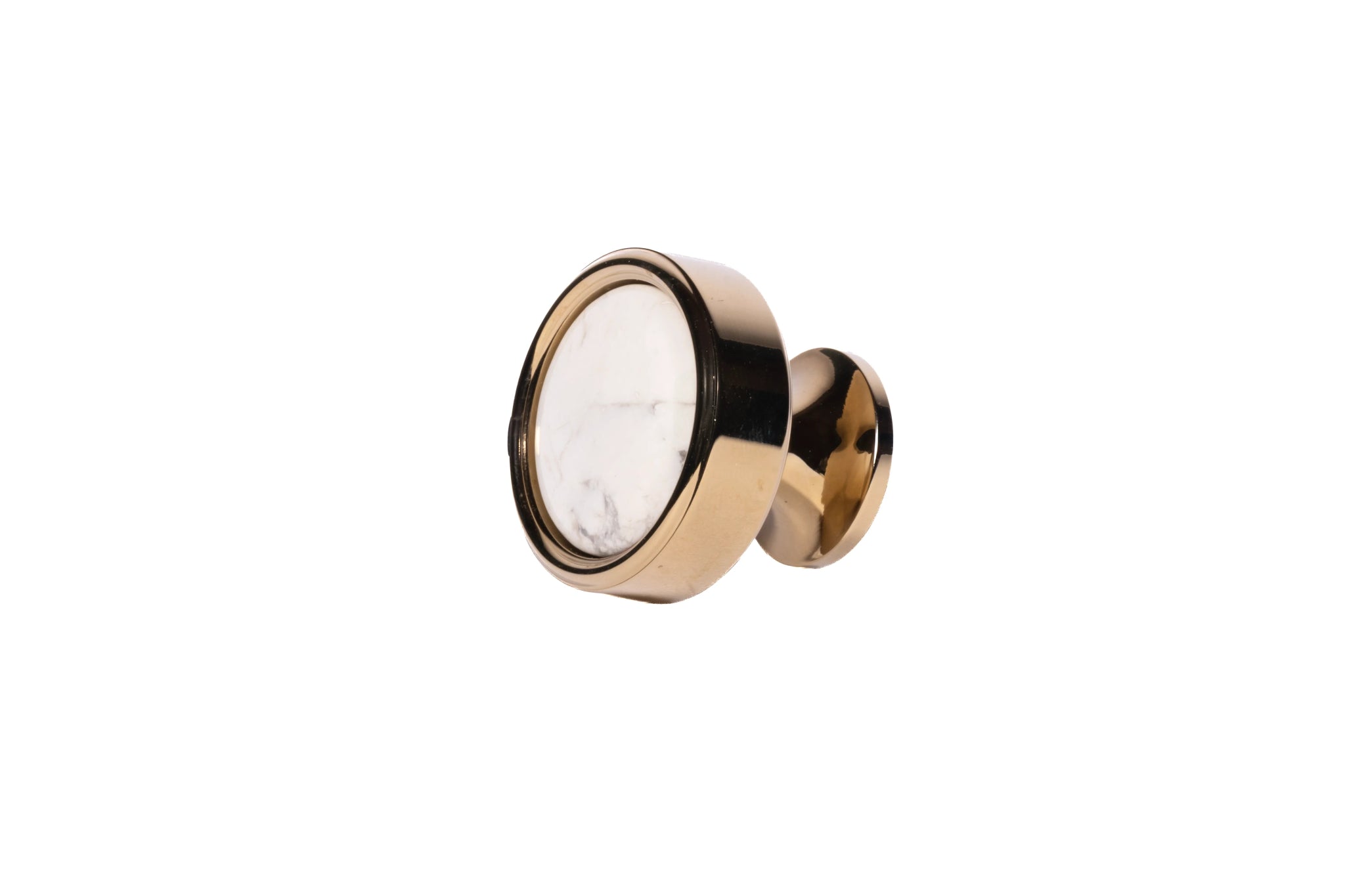 Palazzo Handle M-0014 in white marble & gold brass, glossy finish, sizes 30–267mm, for drawers by Mantara