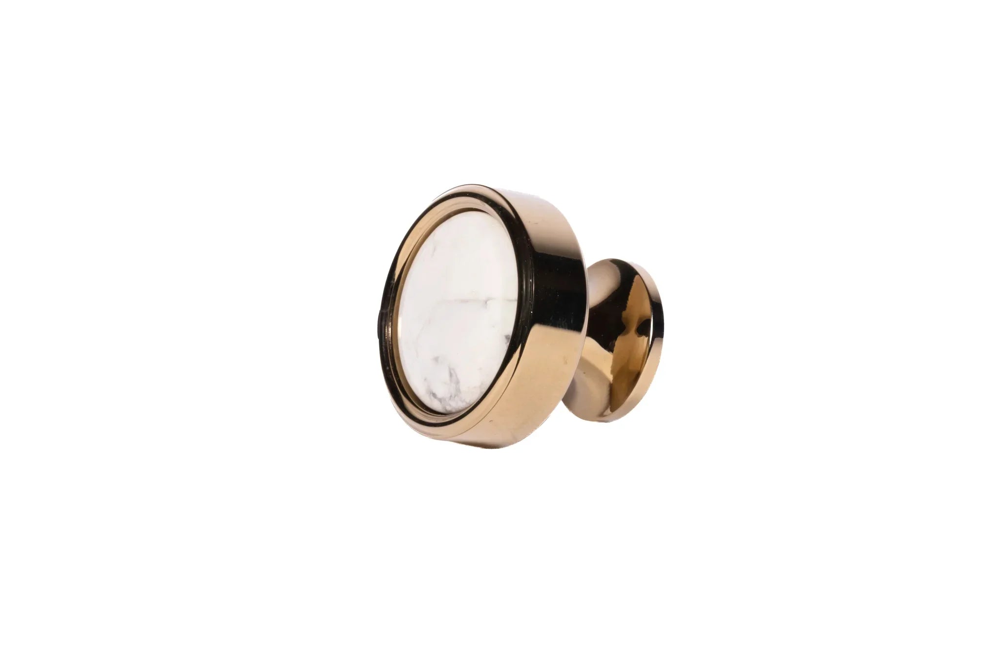 Mantara Palazzo Handle M-0014 is a modern marble & brass knob in gold+white, ideal for kitchen & dresser drawers.