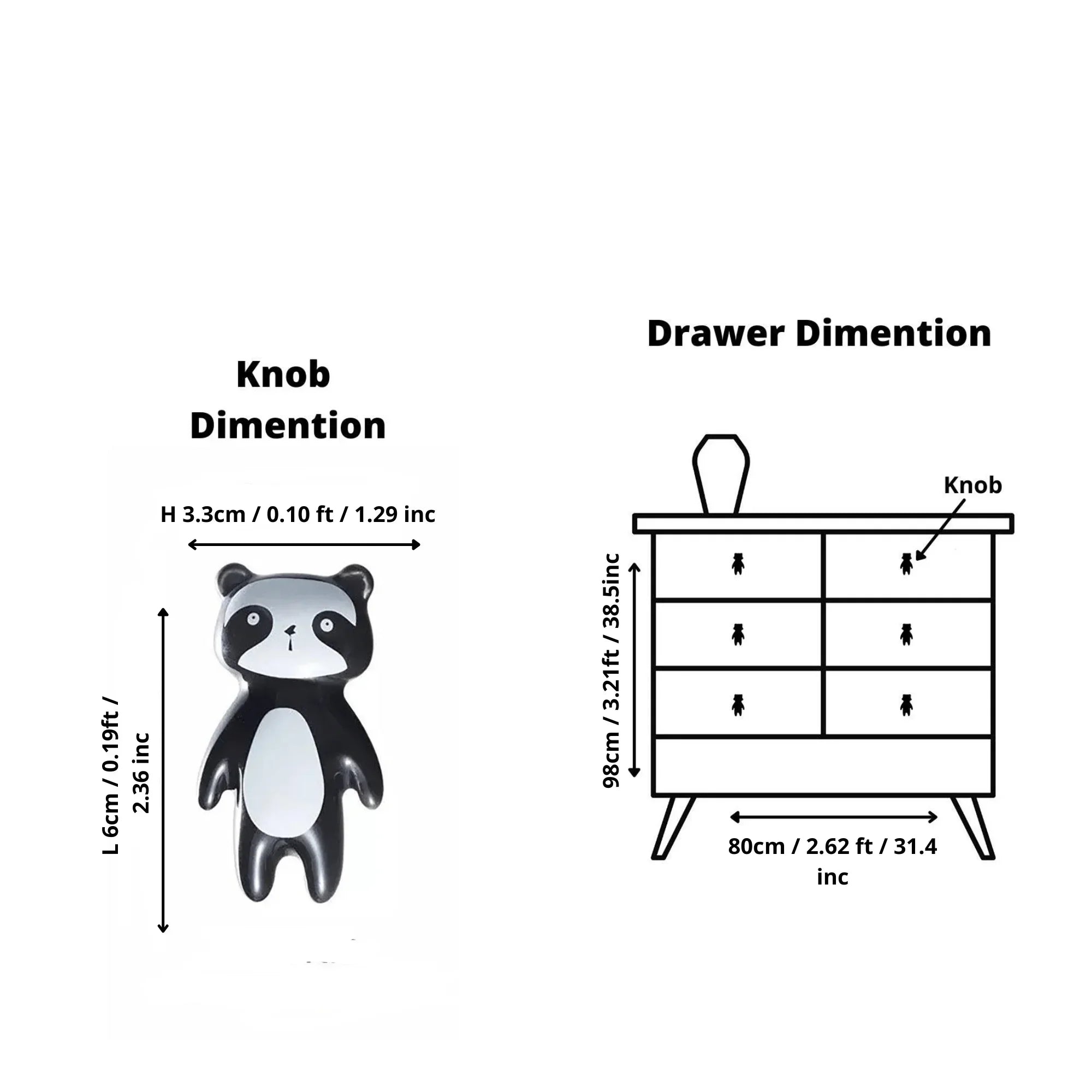The Mantara CR-0001-Panda Knob is a modern black ceramic knob with a polished finish, perfect for wardrobes, drawers, cabinets, and kids&