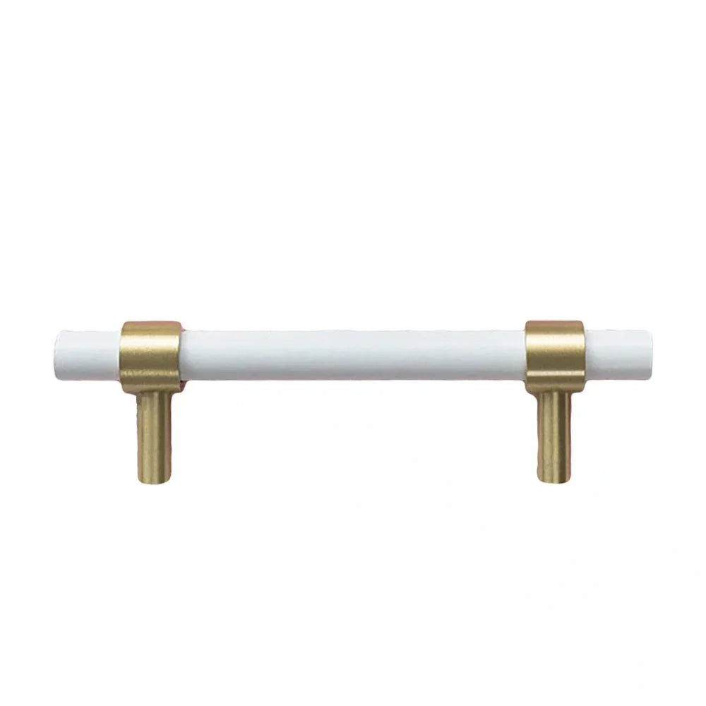 Mantara Pastel T Bar Handle W-0005 is a modern brass & beech handle in white, ideal for drawers & cupboards.