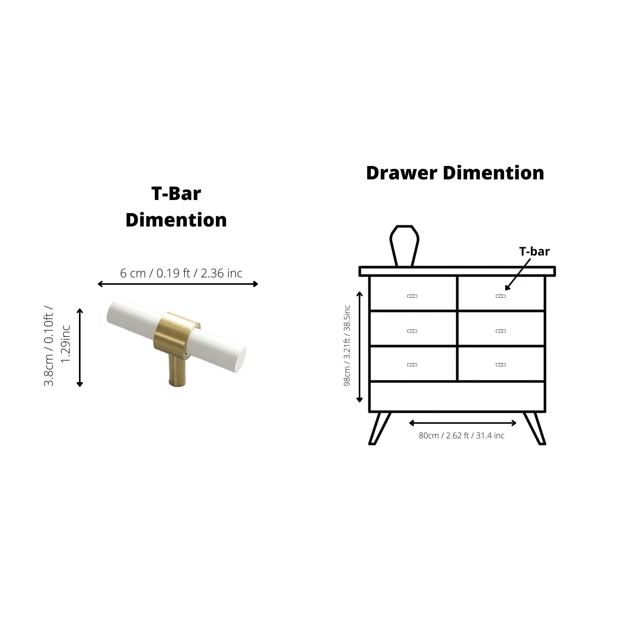 Mantara Pastel T Bar Handle W-0005 is a modern brass & beech handle in white, ideal for drawers & cupboards.