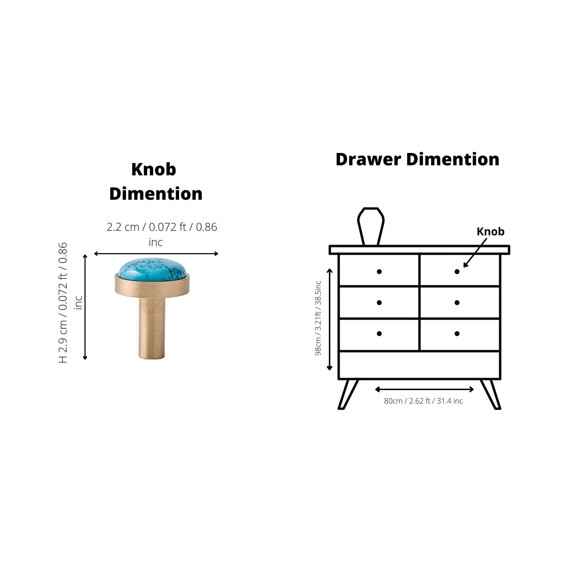 The Mantara M-0005 Pearlescent Knob is a modern brass and marble knob in blue, ideal for wardrobes and cabinets.