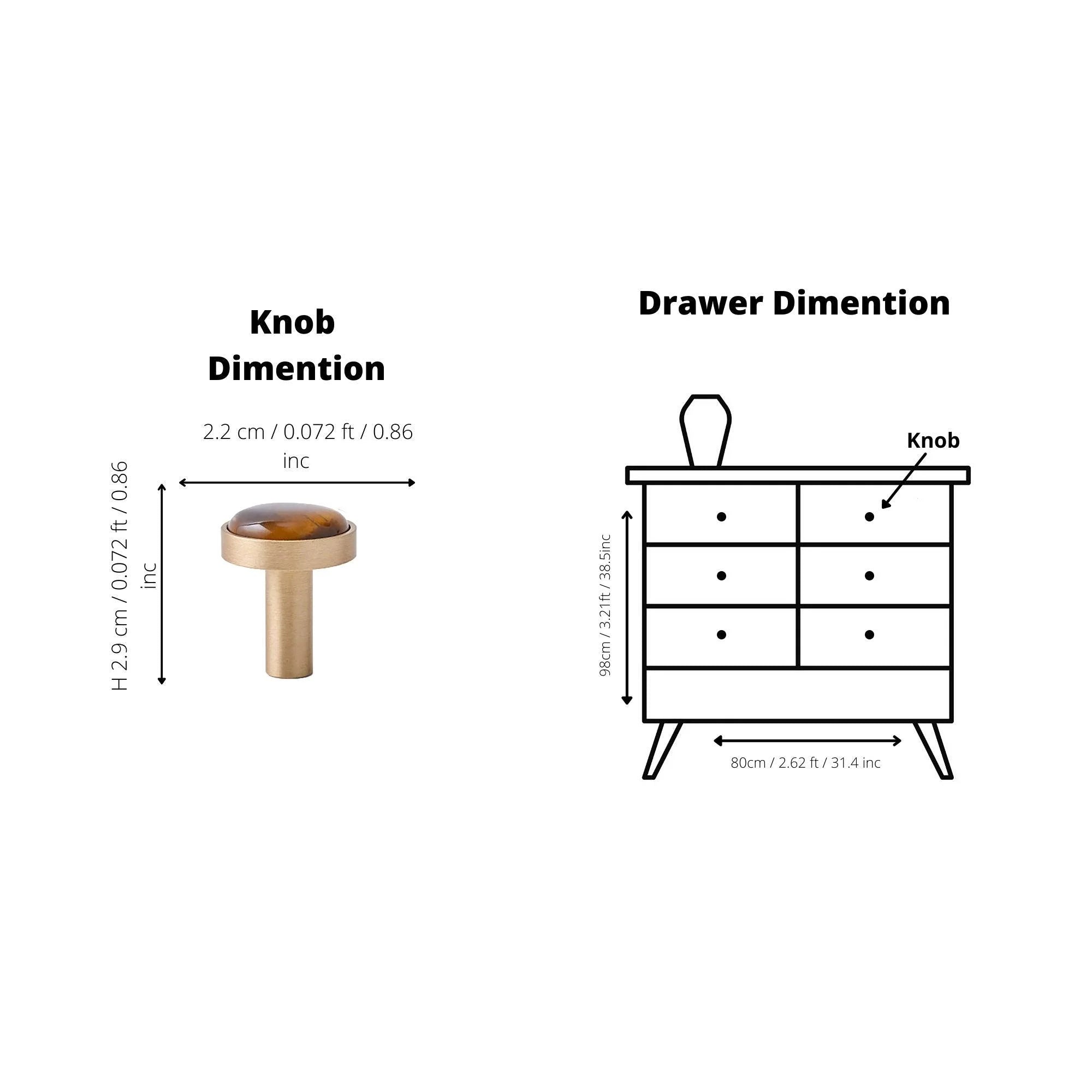 The Mantara M-0005 Pearlescent Knob is a modern brass and marble knob in tiger stone, ideal for wardrobes and cabinets.