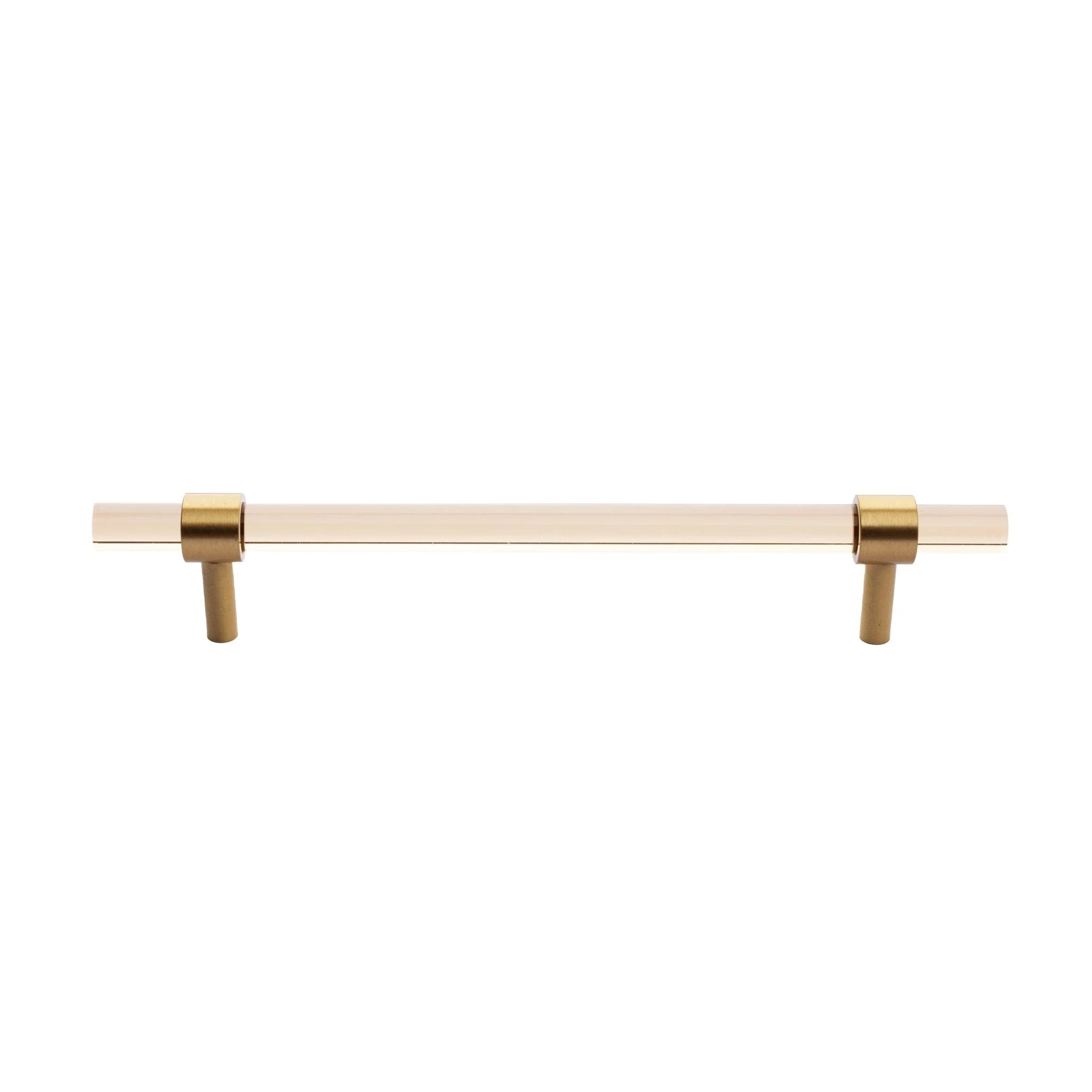 The Mantara A-0007 Petra I Handle is a modern acrylic and brass handle in dark brown, ideal for cabinets, wardrobes, and kitchens.