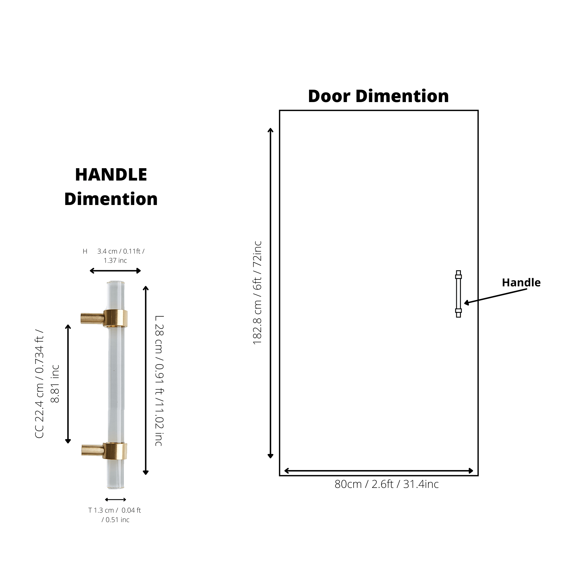 A sleek T-bar handle, Petra II made of clear acrylic with brushed brass supports in transparent white finish, model A-0008 by Mantara, A-0008.