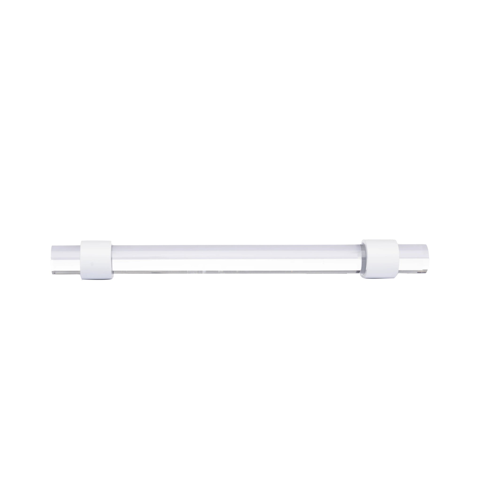 A sleek bar handle, Petra III made of acrylic with polished brass mounts in white finish, model A-0009 by Mantara, SKU A-0009.