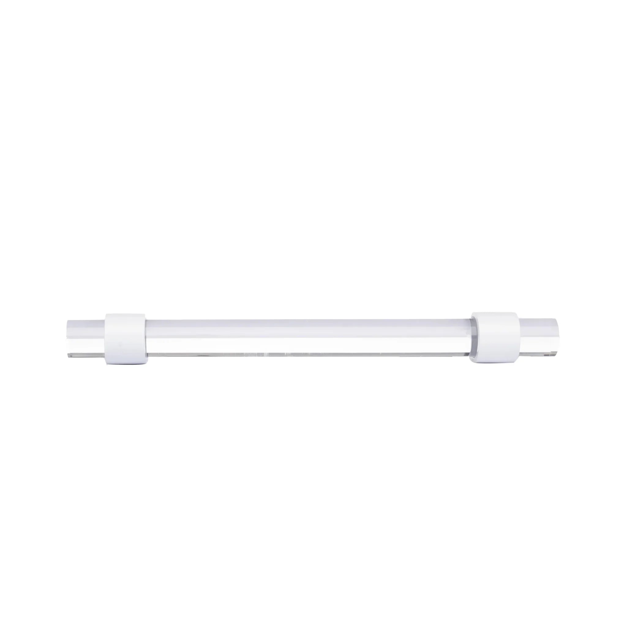 A sleek bar handle, Petra III made of acrylic with polished brass mounts in white finish, model A-0009 by Mantara, SKU A-0009.