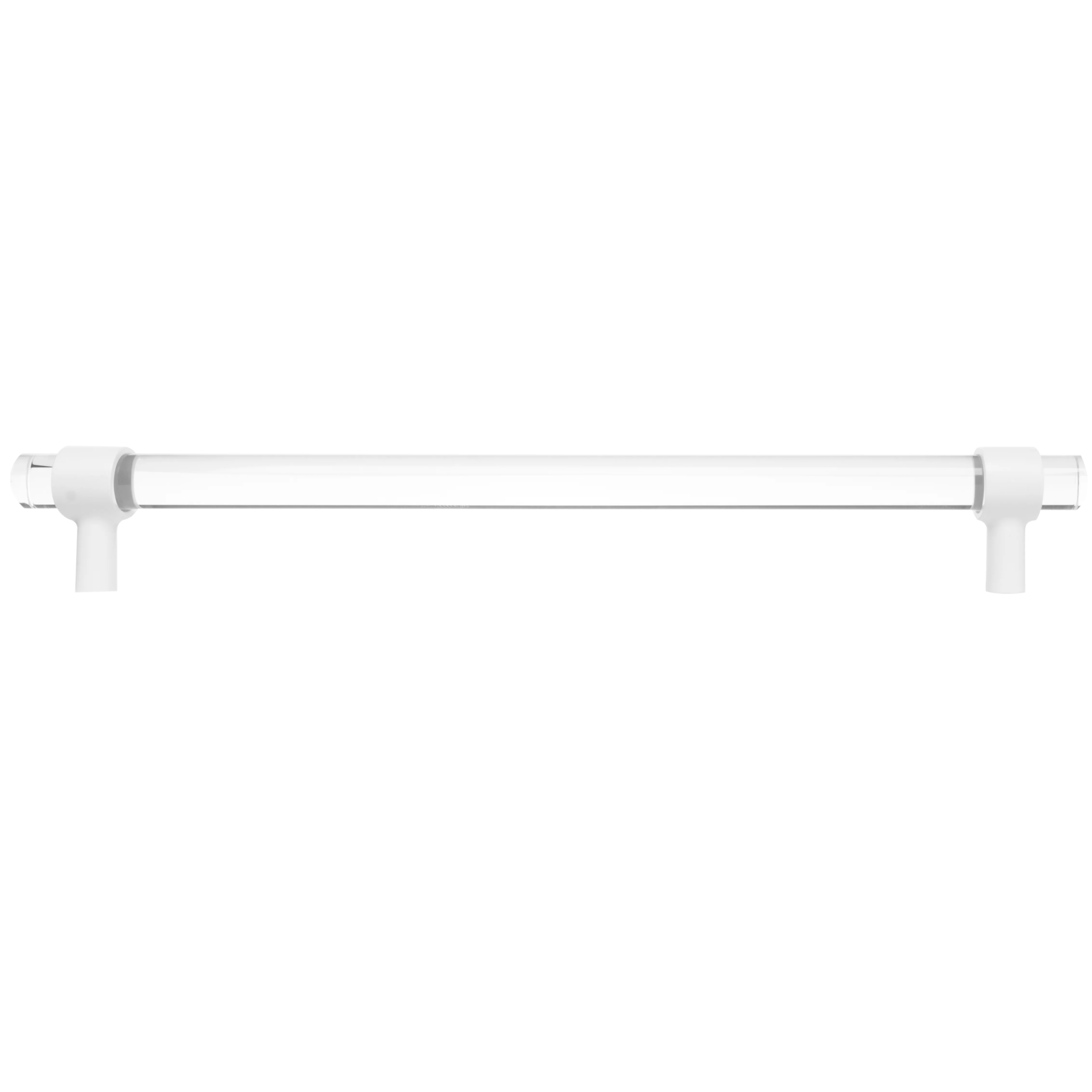 A sleek bar handle, Petra III made of acrylic with polished brass mounts in white finish, model A-0009 by Mantara, SKU A-0009.