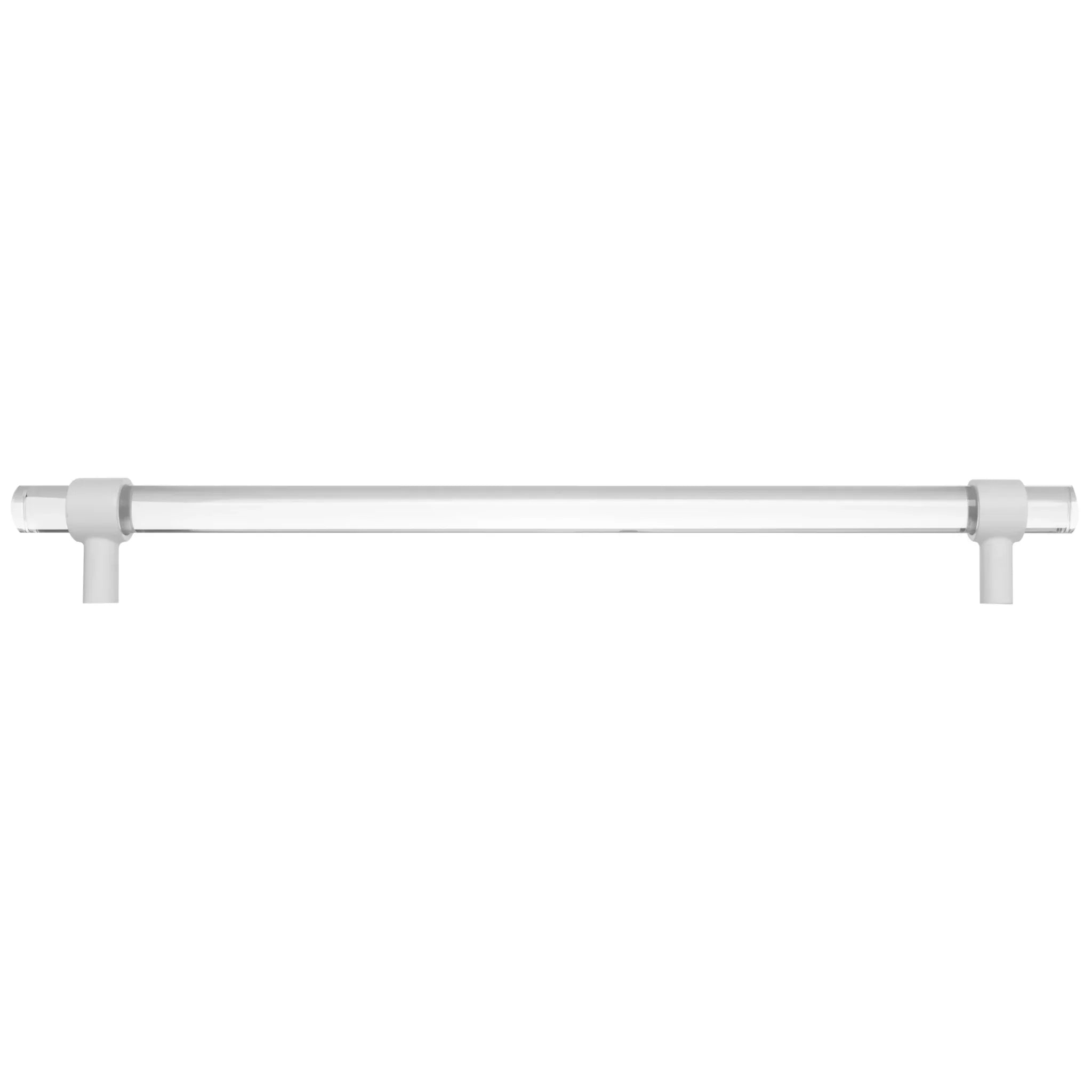 A sleek bar handle, Petra III made of acrylic with polished brass mounts in white finish, model A-0009 by Mantara, SKU A-0009.