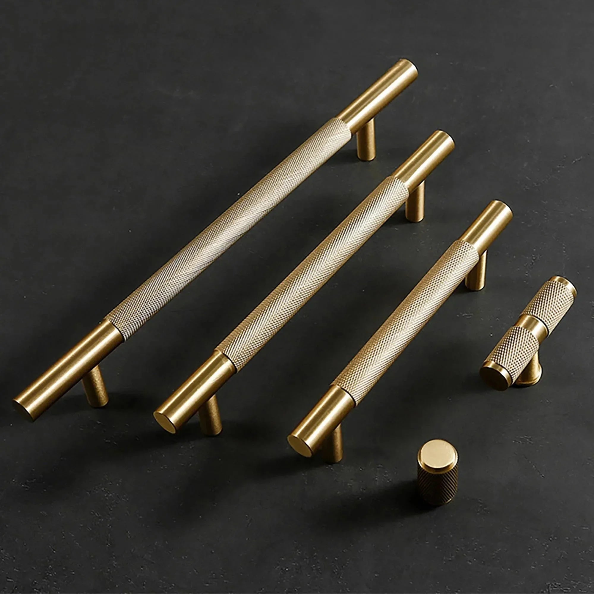 Mantara Pisa Knob B-0060 is a modern brushed brass handle in gold, ideal for wardrobes, cabinets, and main doors.