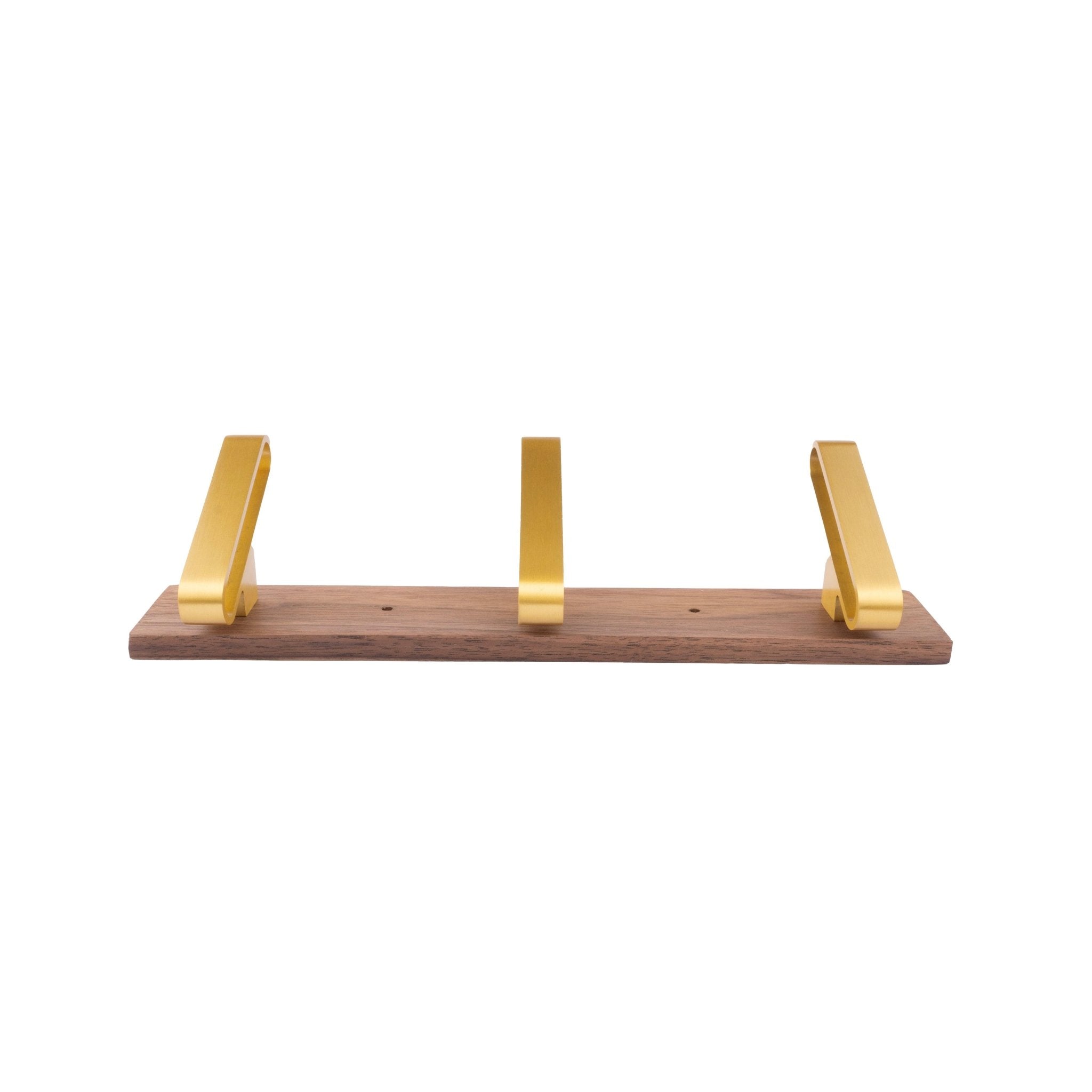 Plush Hook W-0012 in walnut & brushed brass, size 280&610mm, modern storage for all spaces—by Mantara.