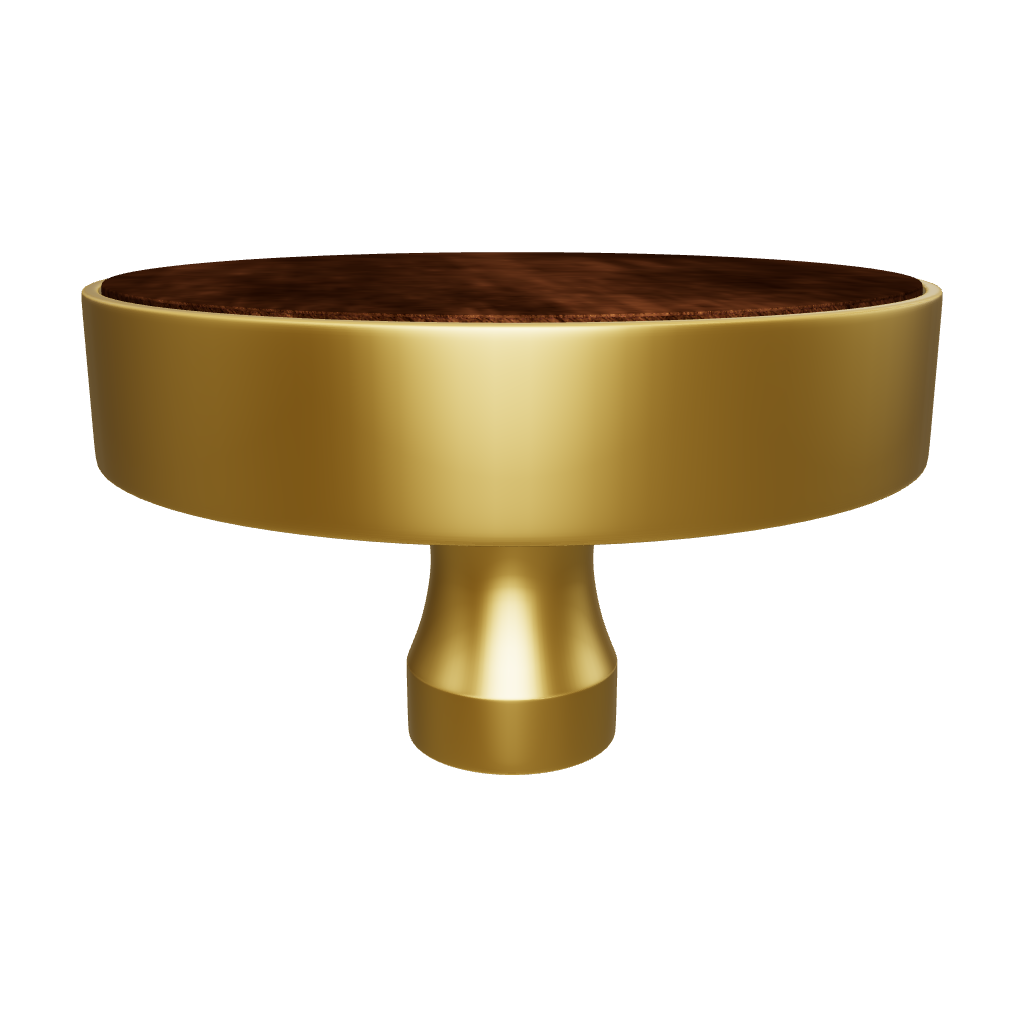 Mahogany Knob W-0003 in natural brown wood with brushed brass finish, 30mm & 40mm diameter options, for drawers and cabinets by Mantara.